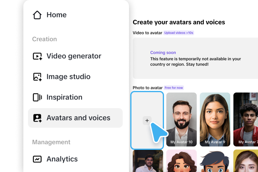 Access the Avatars and voices