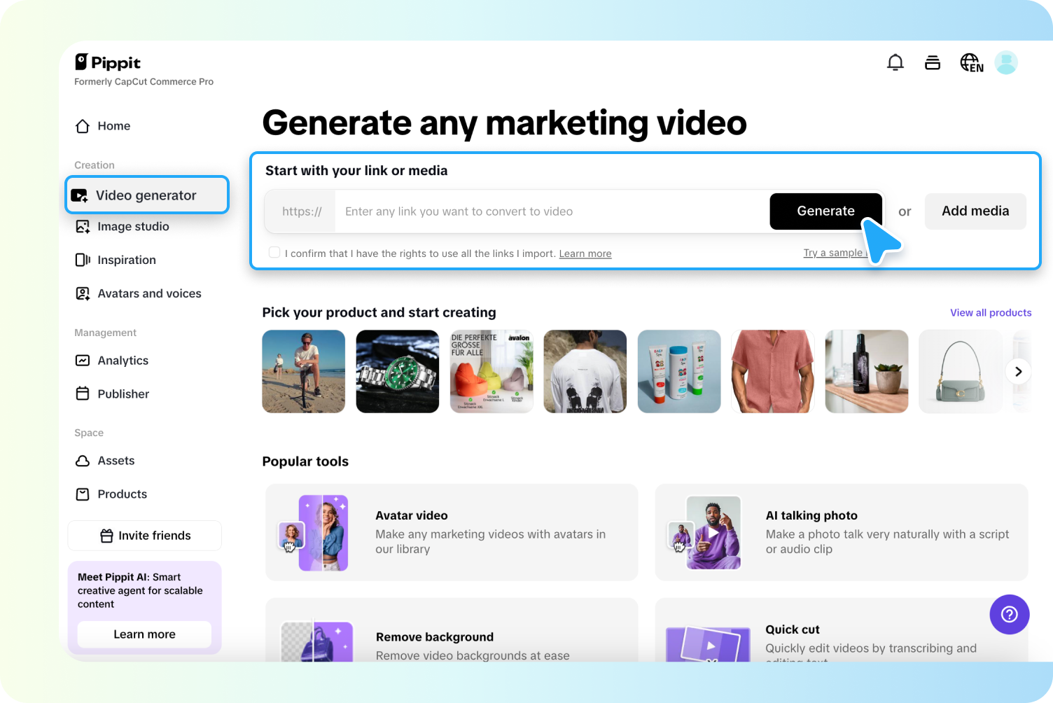 Upload product links or media