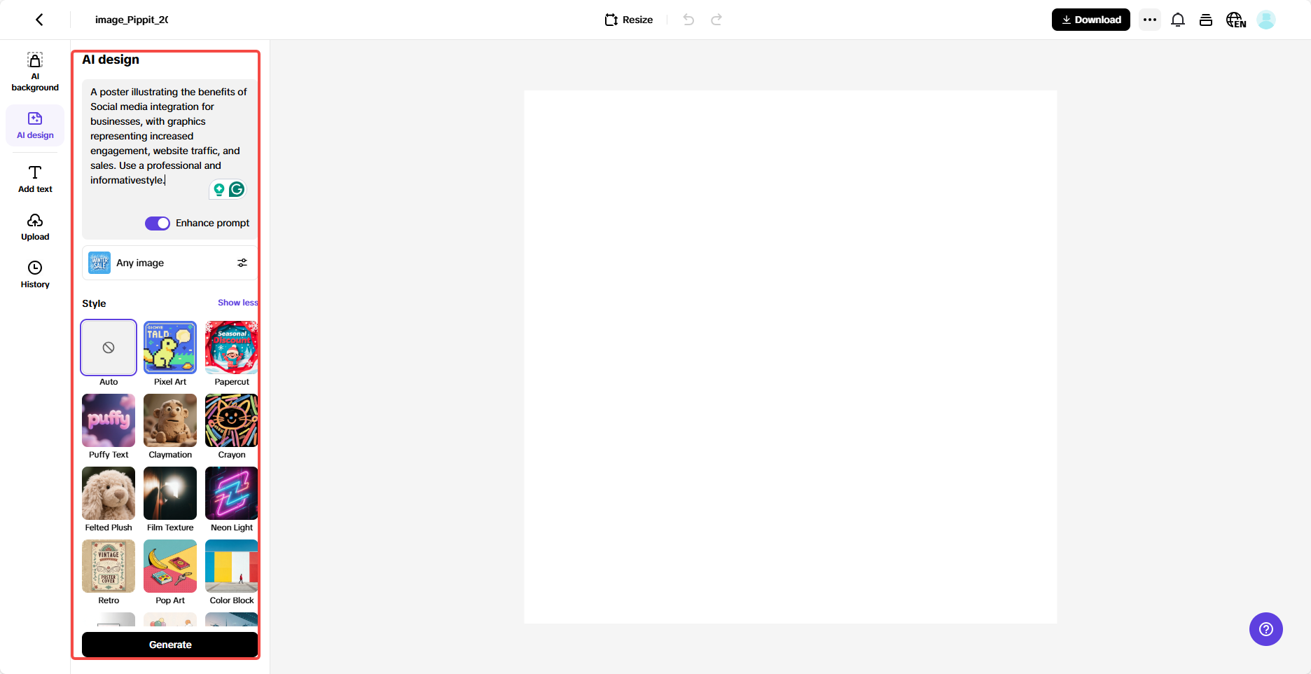 Enter prompts and generate
