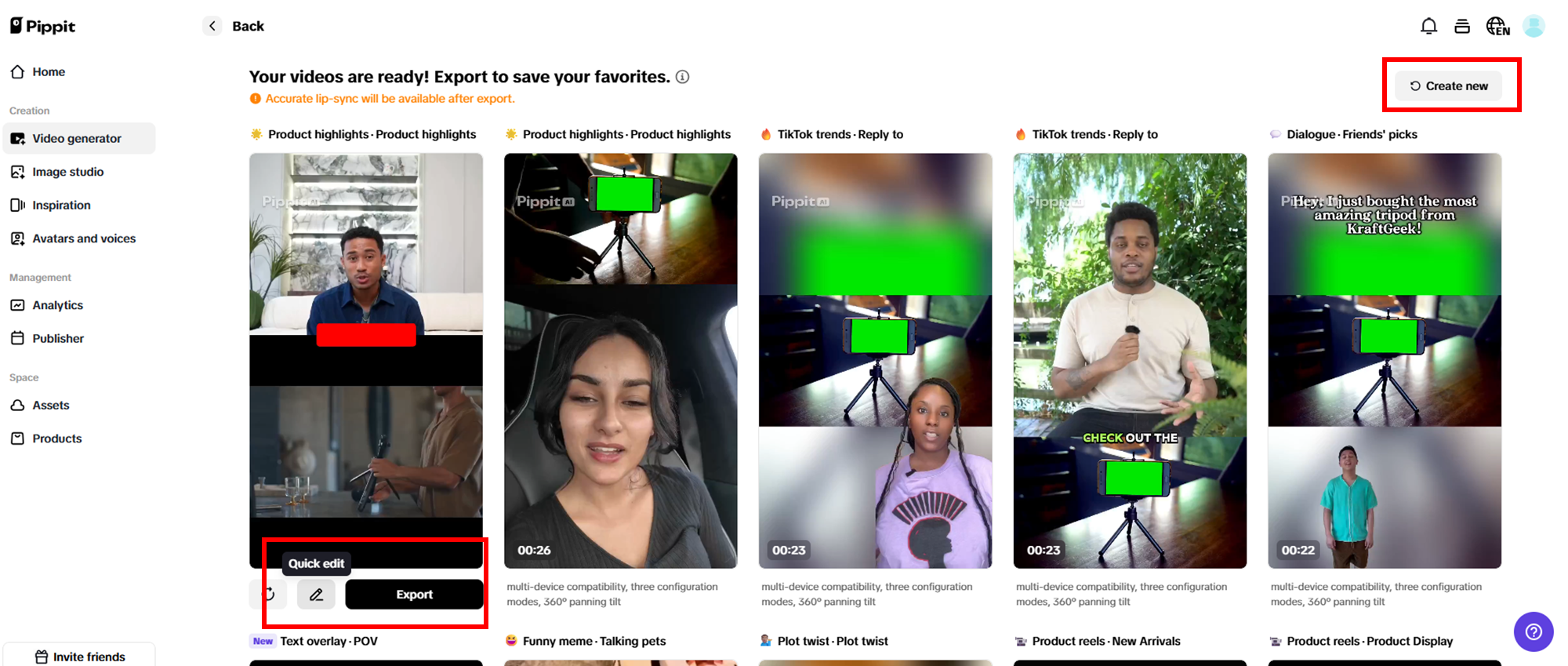 Select your preferred generated video