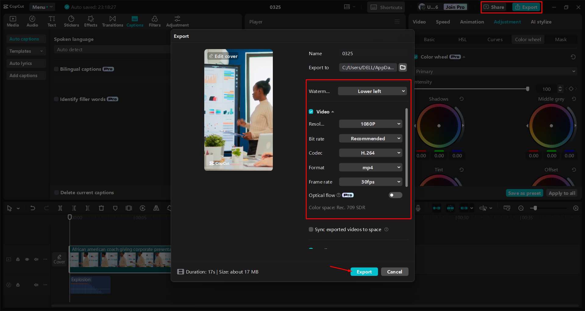 Exportar un video desde el CapCut editor de video de escritorio