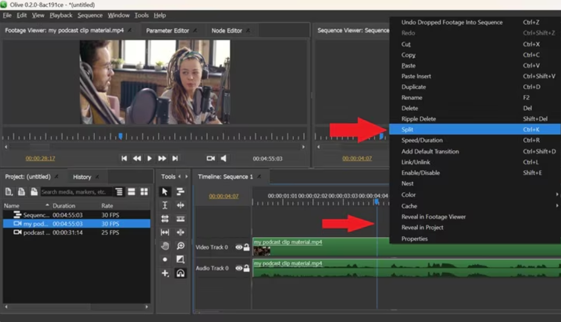 Editing a video with the Olive video editor