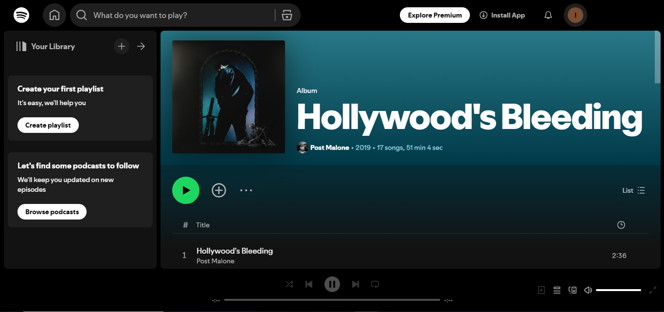 Hollywood 's Bleeds by Post Malone - Spotify 'da en çok dinlenen albümler arasında