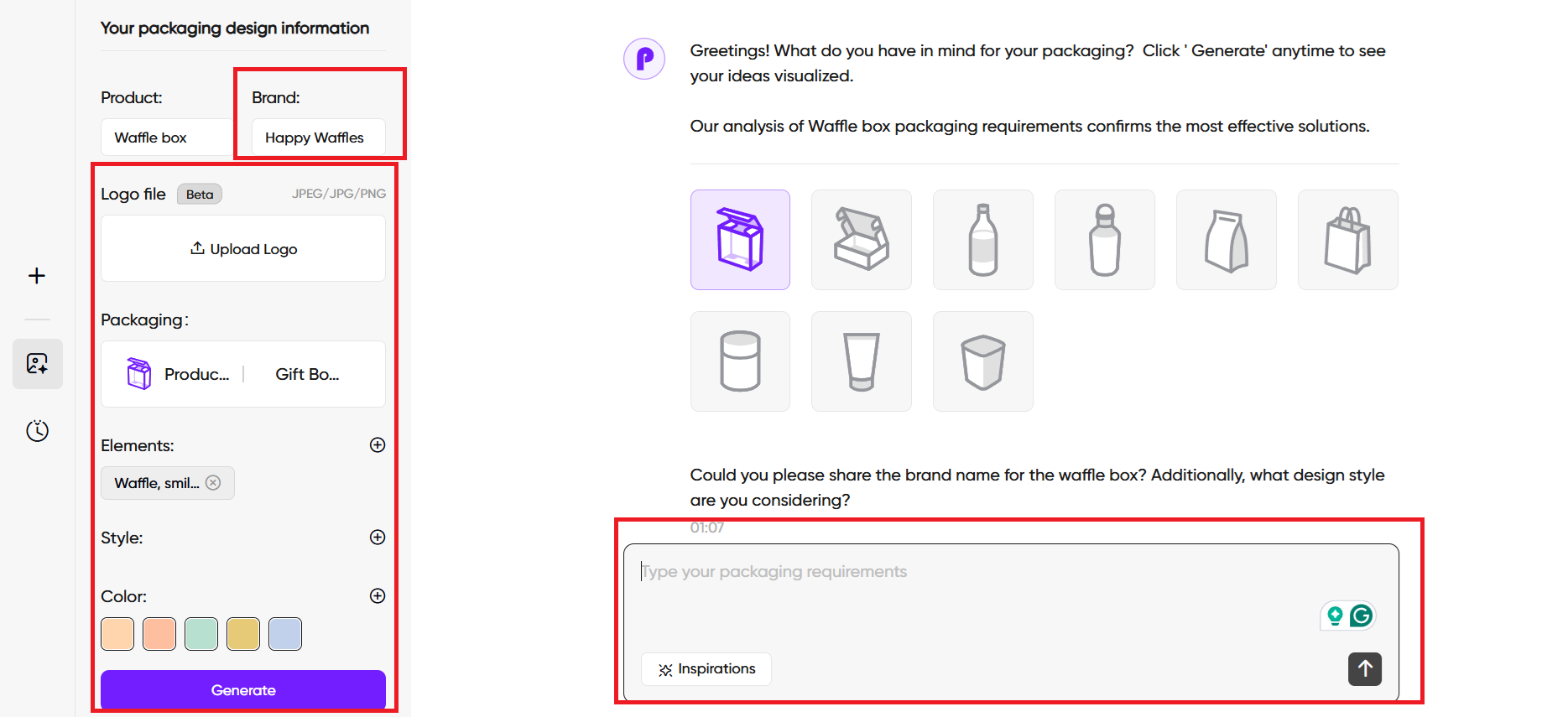 Choose other elements required for packaging