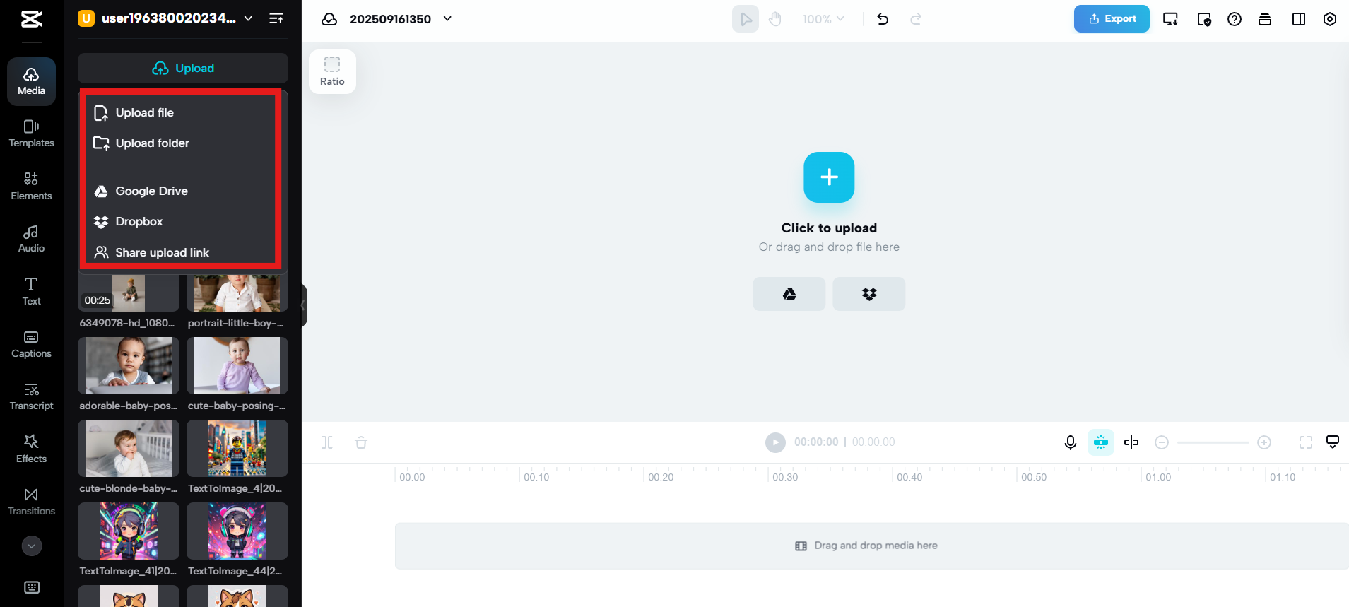 Upload clips