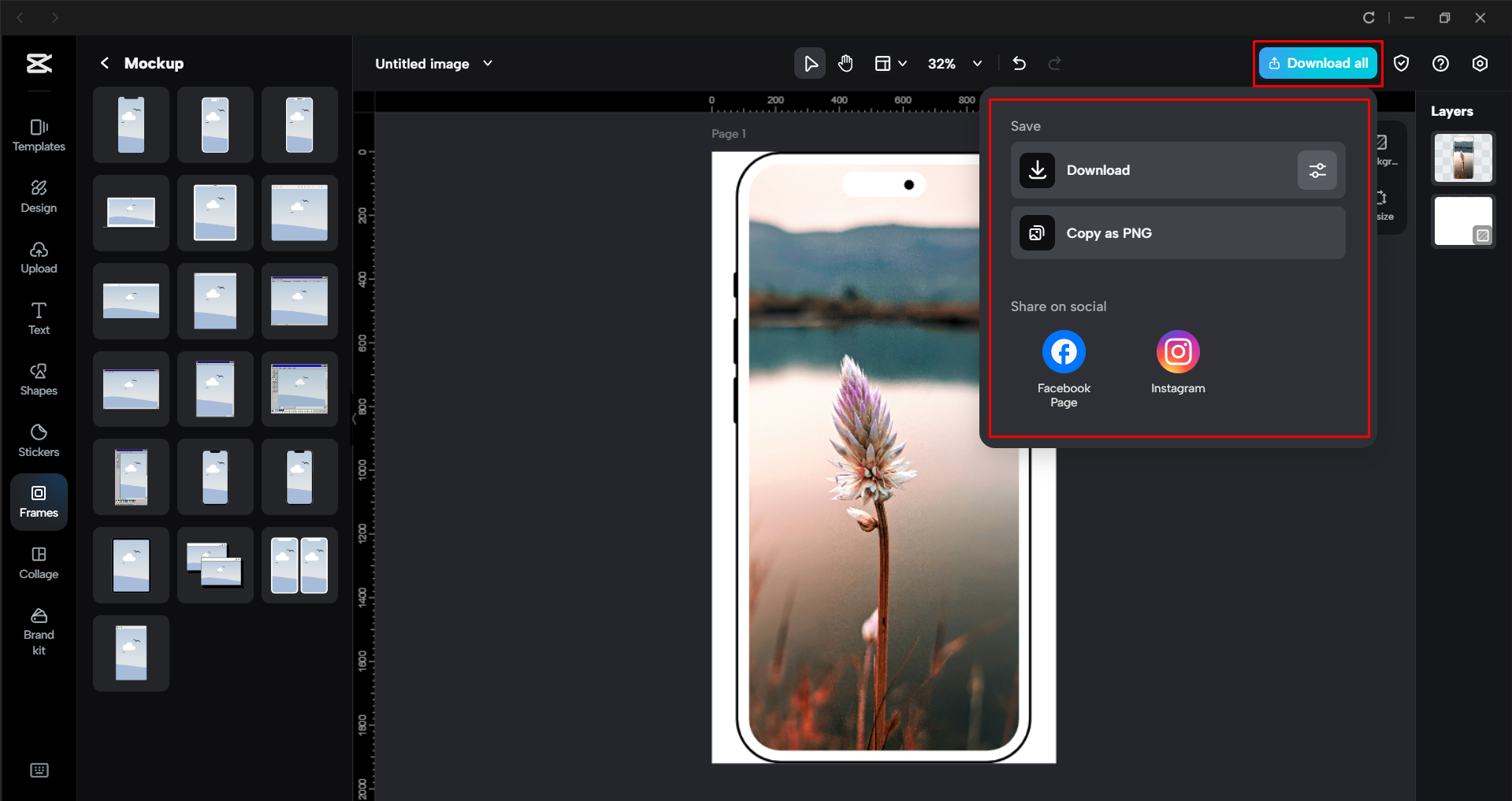 Scaricare l'immagine dall' CapCut editor video desktop