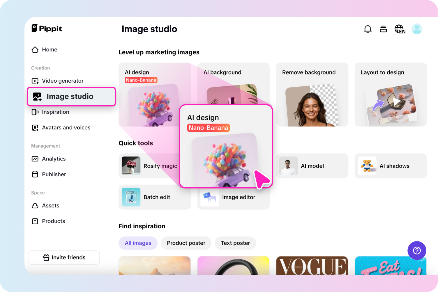 Accédez à la fonctionnalité de design par IA.