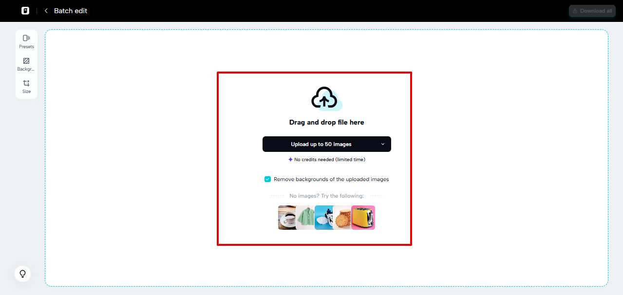 Uploading pictures to Pippit batch editor