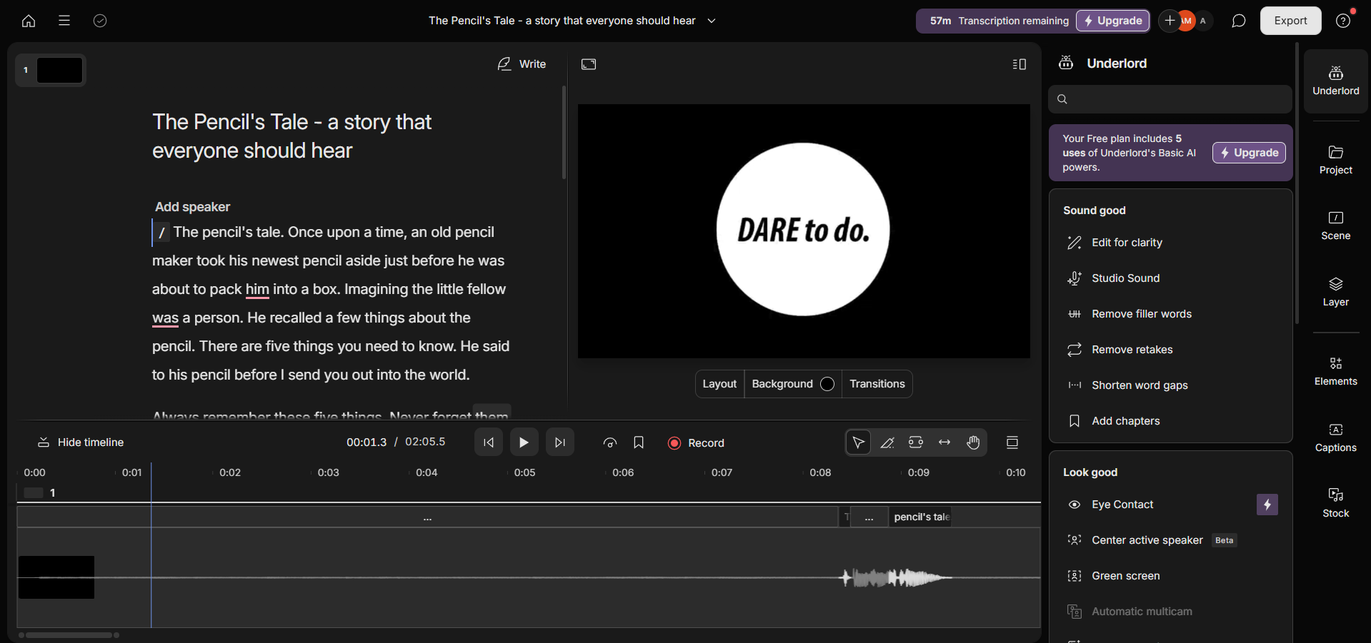 Descript interface