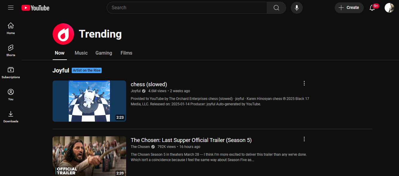 YouTube 's Trending Seite