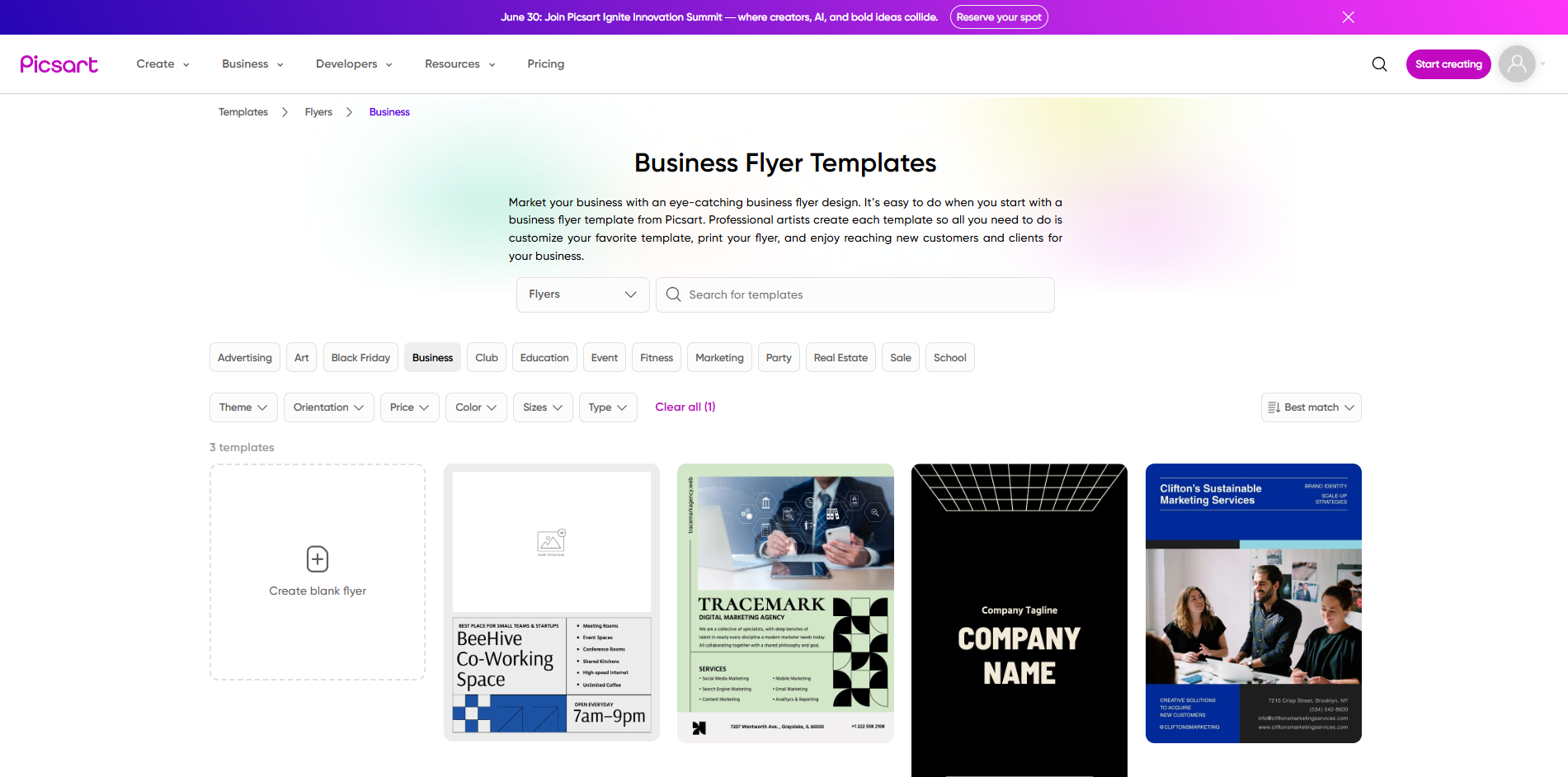 Interface of Picsart - an easy to use tool to edit business flyer templates