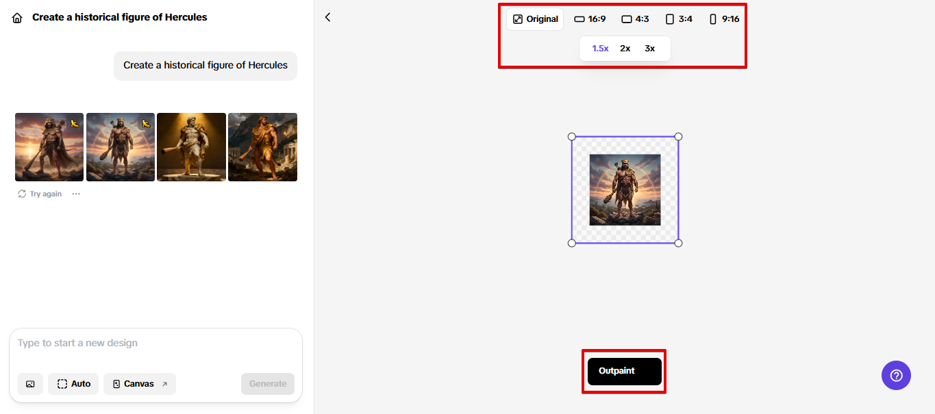 Opción Outpaint en Pippit