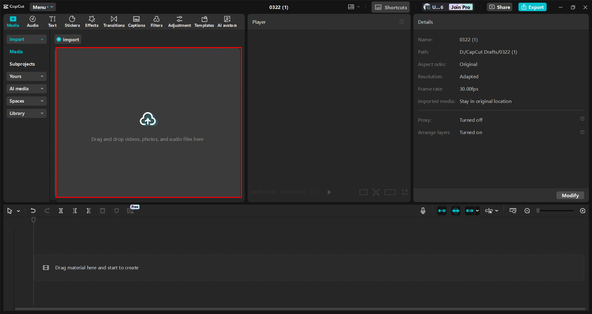 Importieren eines Videos in den CapCut Desktop-Video-Editor