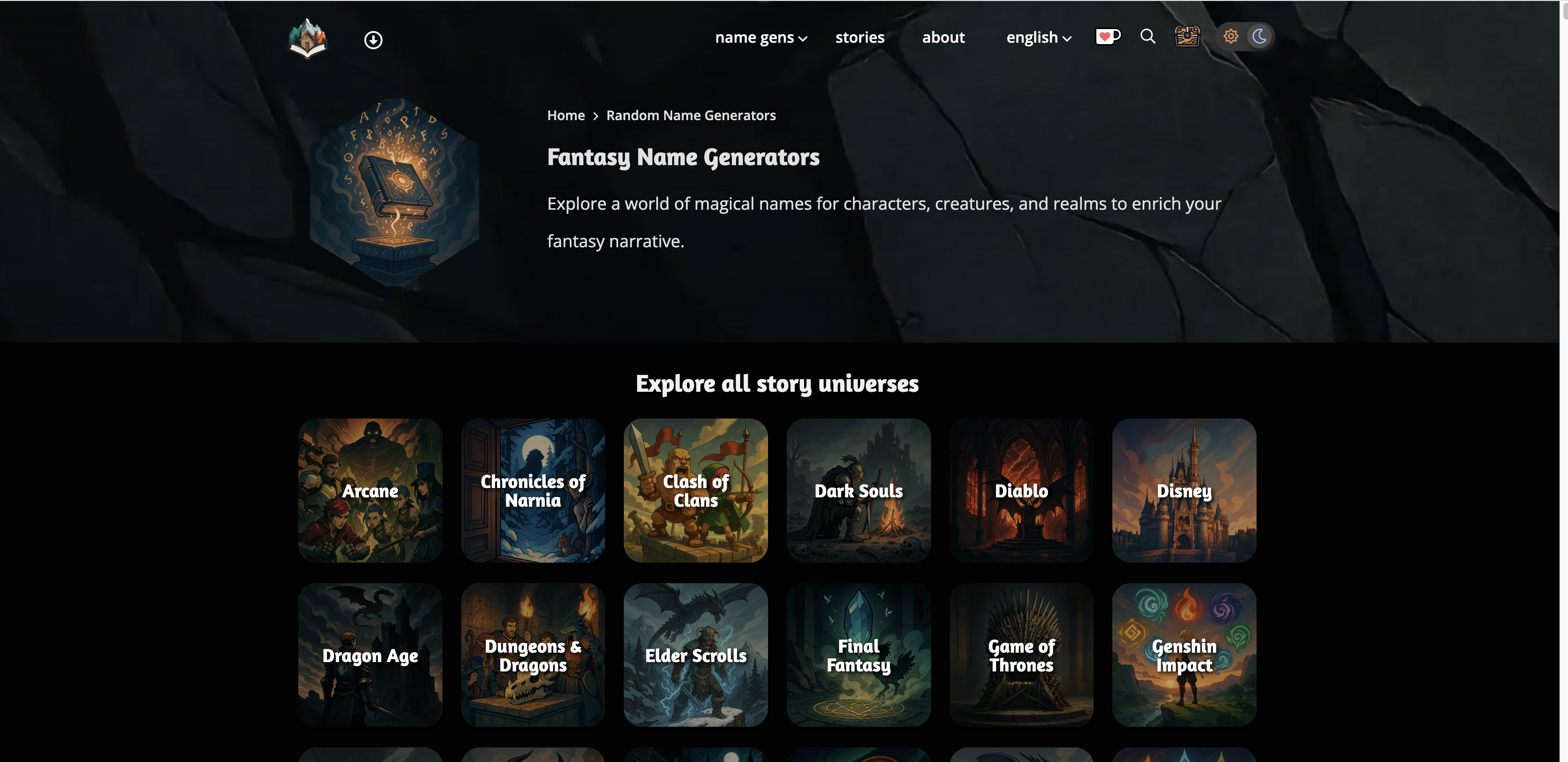 Generador de nombres del programa de juegos Story Shack