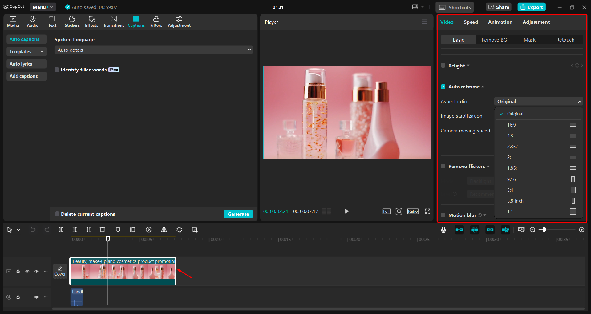 Modification et amélioration d'une annonce vidéo dans l' CapCut éditeur vidéo de bureau