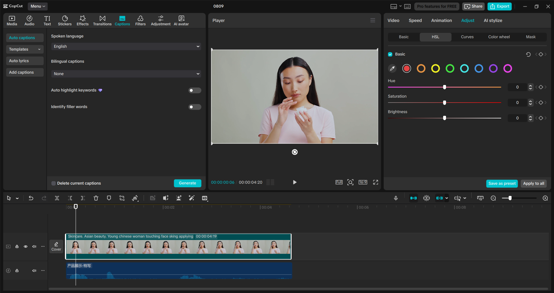 Antarmuka editor video desktop CapCut - cara mudah untuk mengedit iklan video Facebook dengan AI