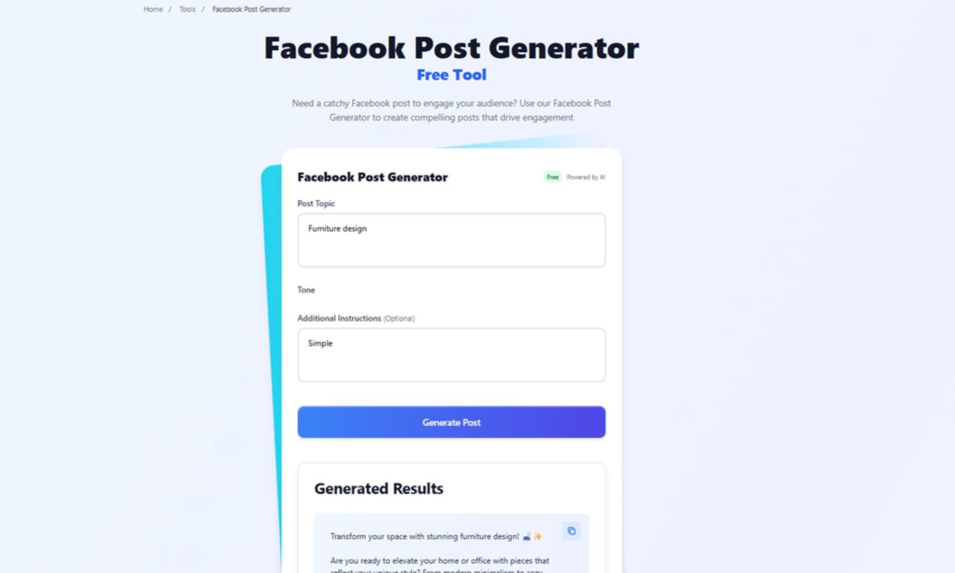 Інтерфейс Postwise — ідеальний генератор публікацій для Facebook з AI.