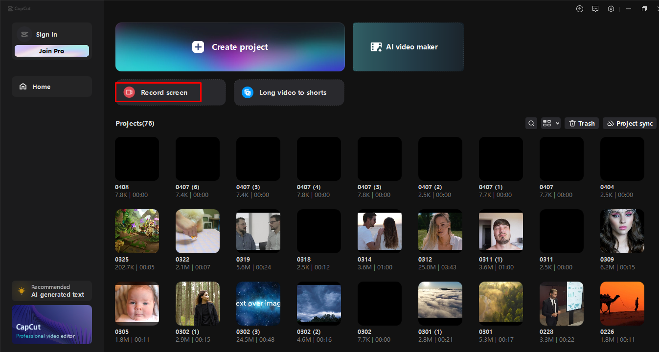 Aufzeichnung des Bildschirms mit dem CapCut Desktop-Video-Editor