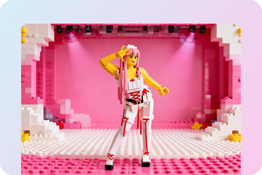 Version style LEGO d'un personnage de jeu vidéo