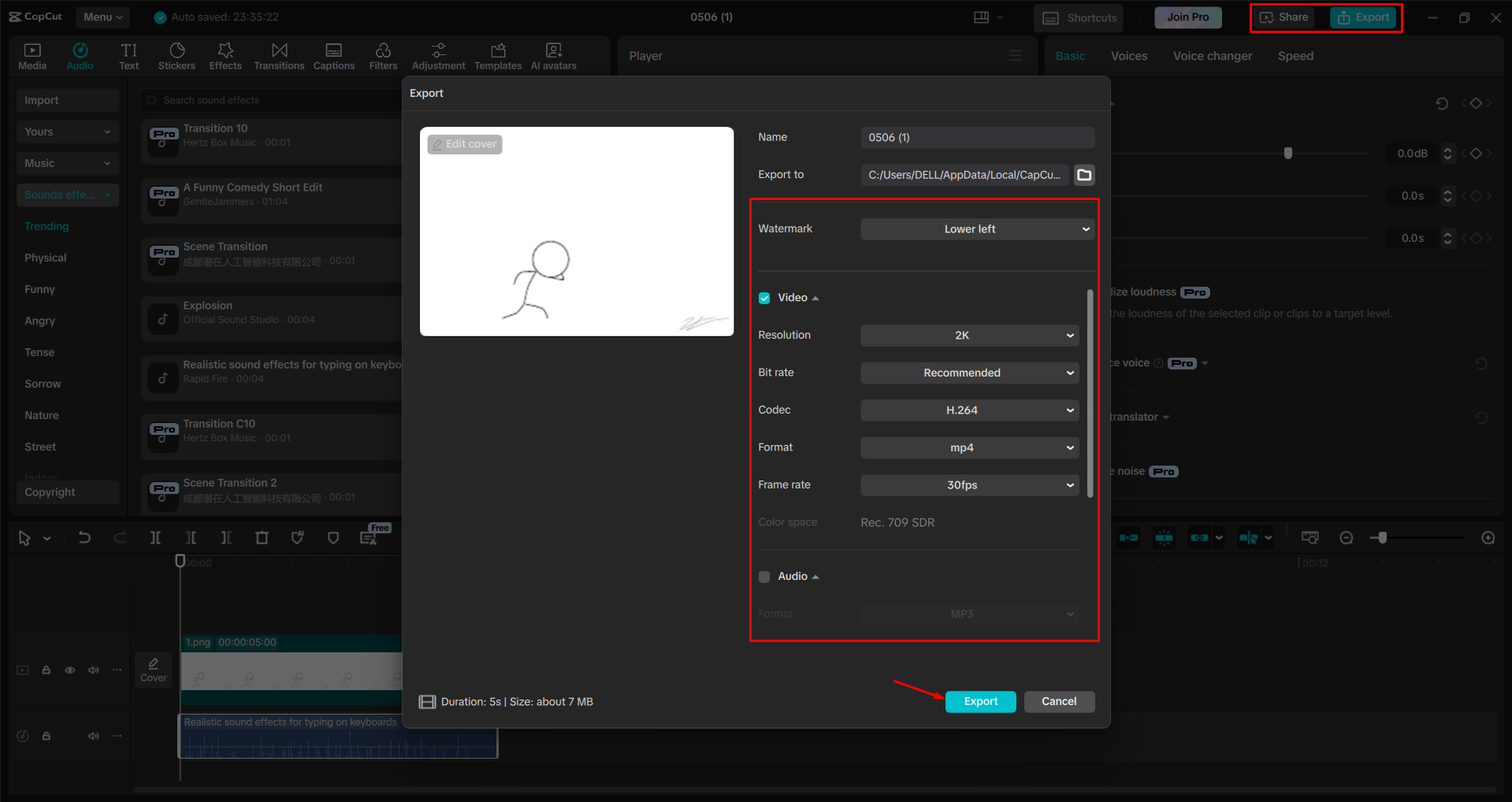Exportieren eines Videos aus dem CapCut Desktop-Video-Editor