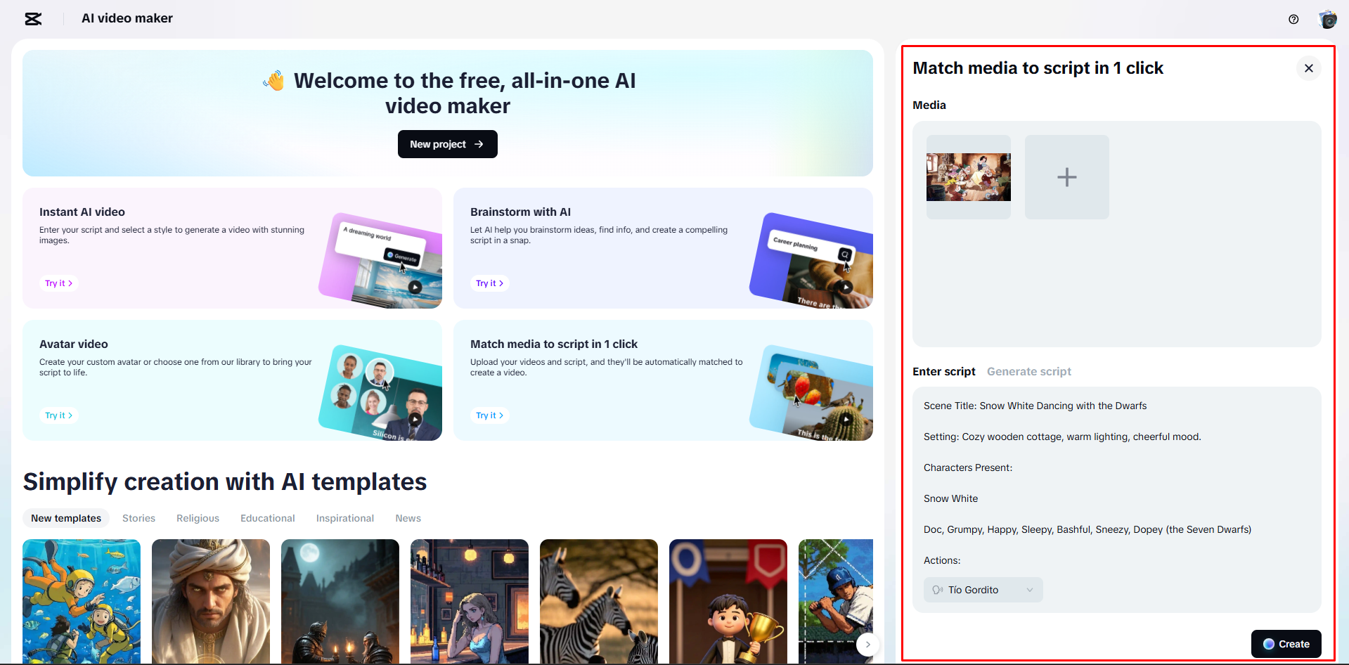 Uploading images to the AI video maker