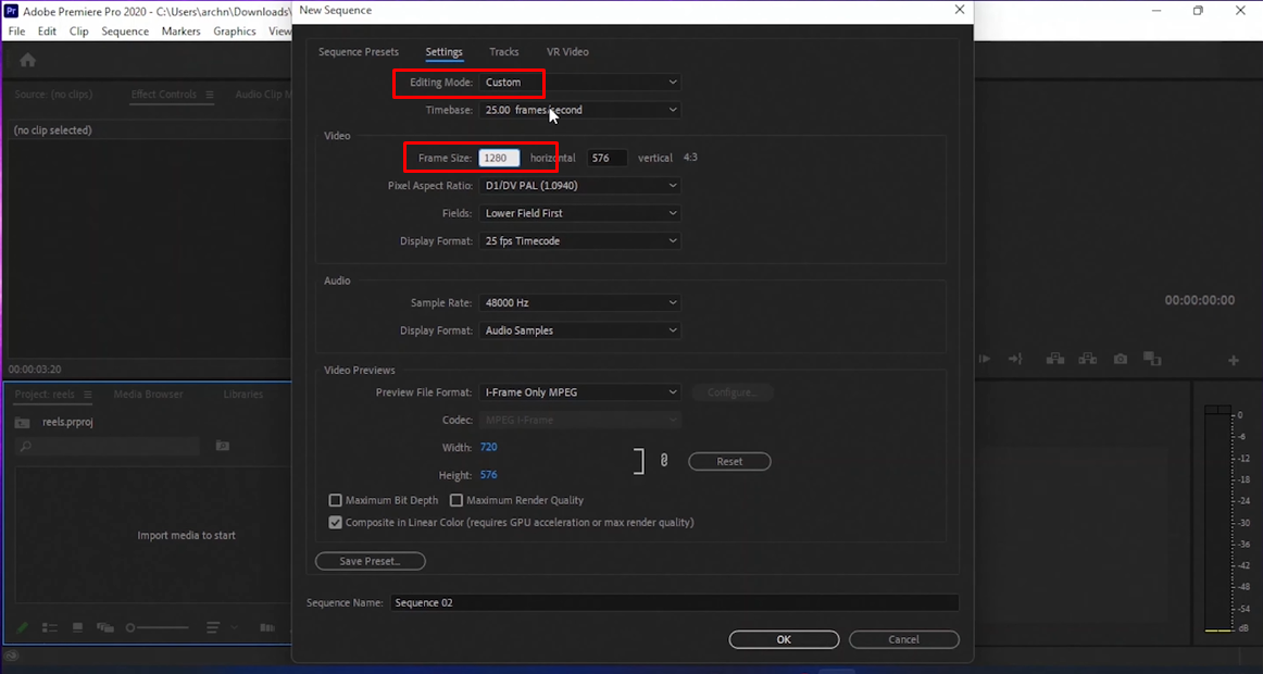 Menyesuaikan framerate untuk membuat gulungan di Premiere Pro