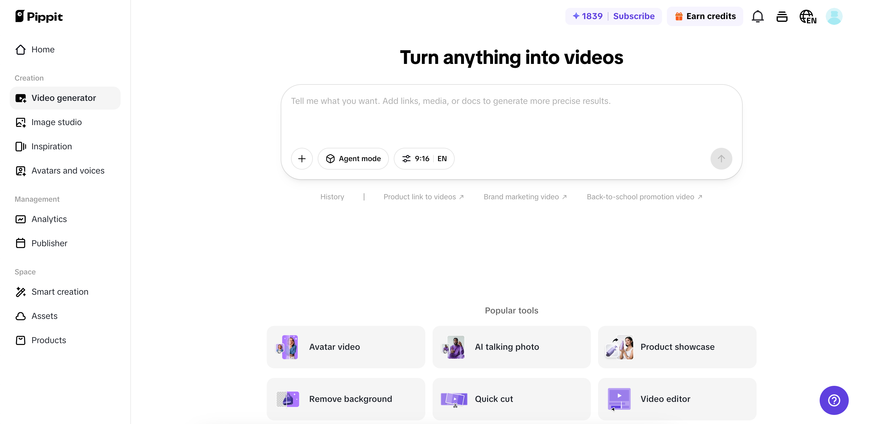 Video generator in Pippit