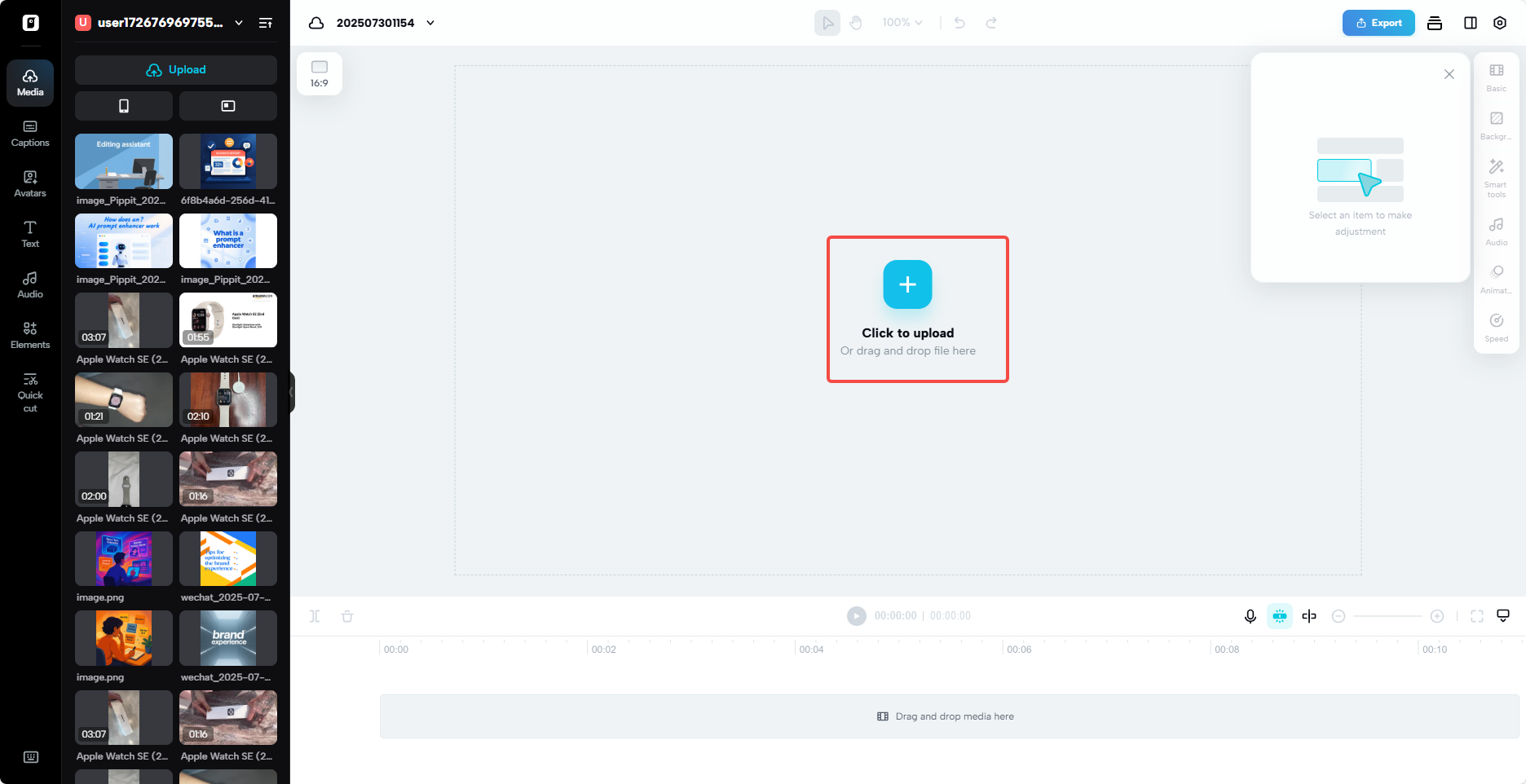 Access the Video editor and upload