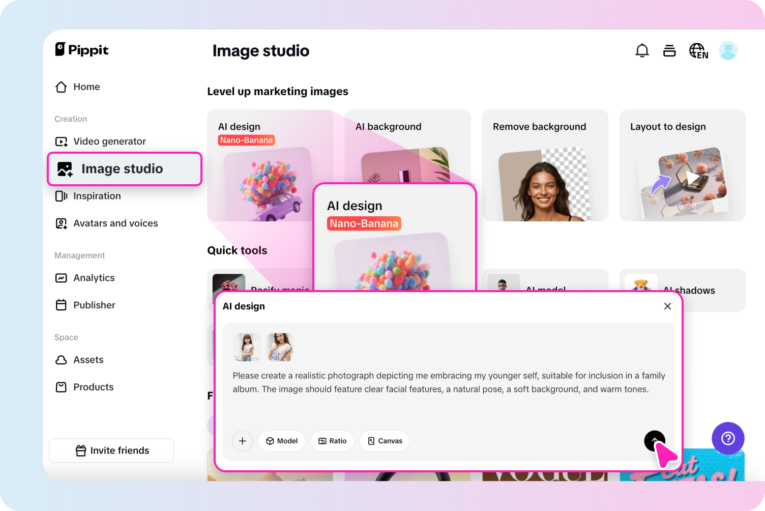 Creating hug younger self images