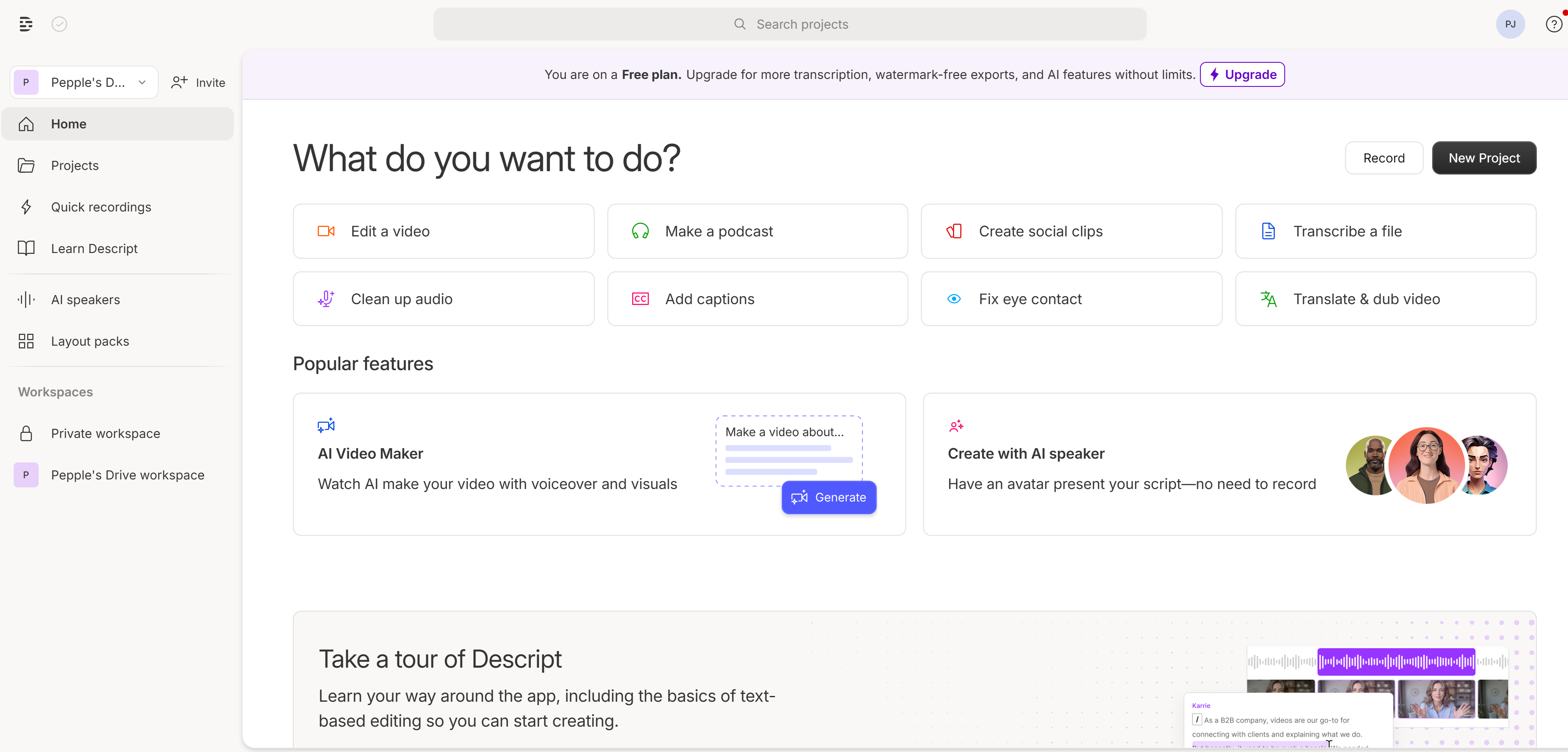 Descript: video podcast