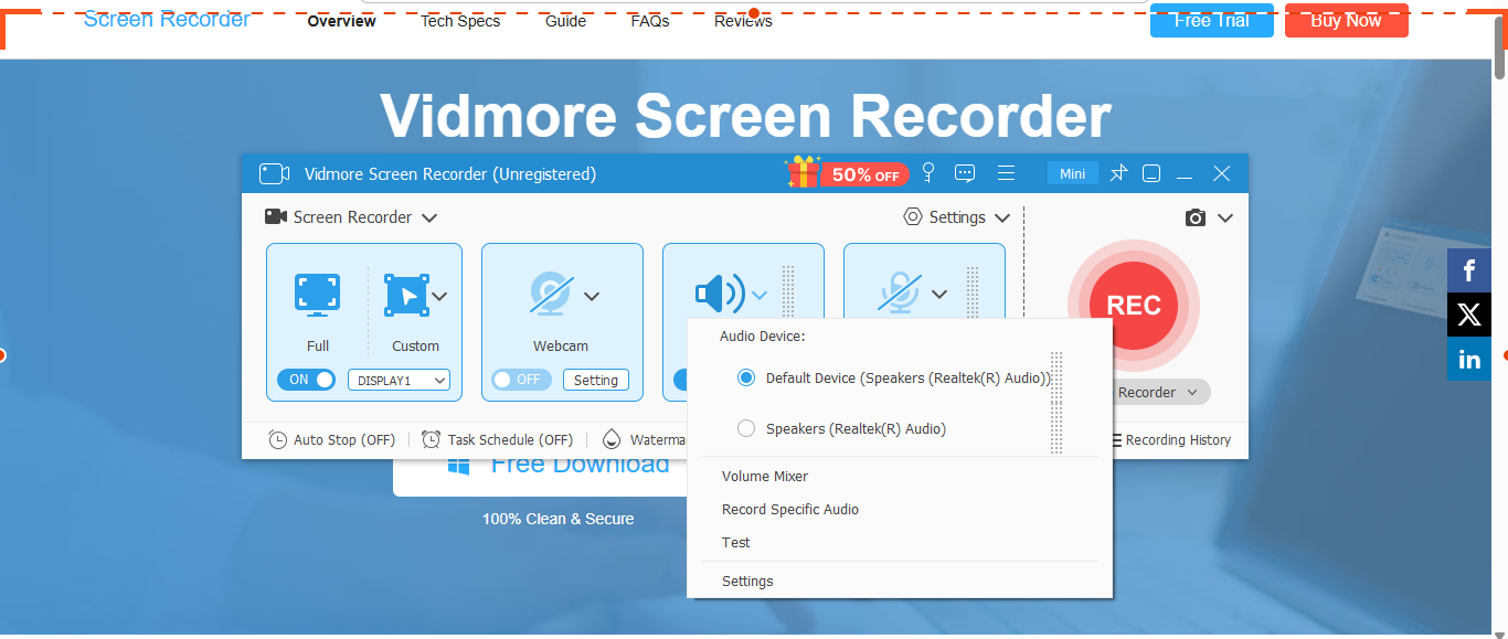Customize the recording area and audio settings