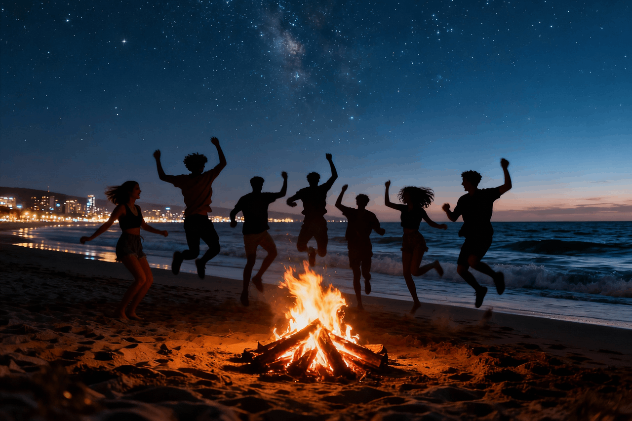 A peaceful beach under a starry sky