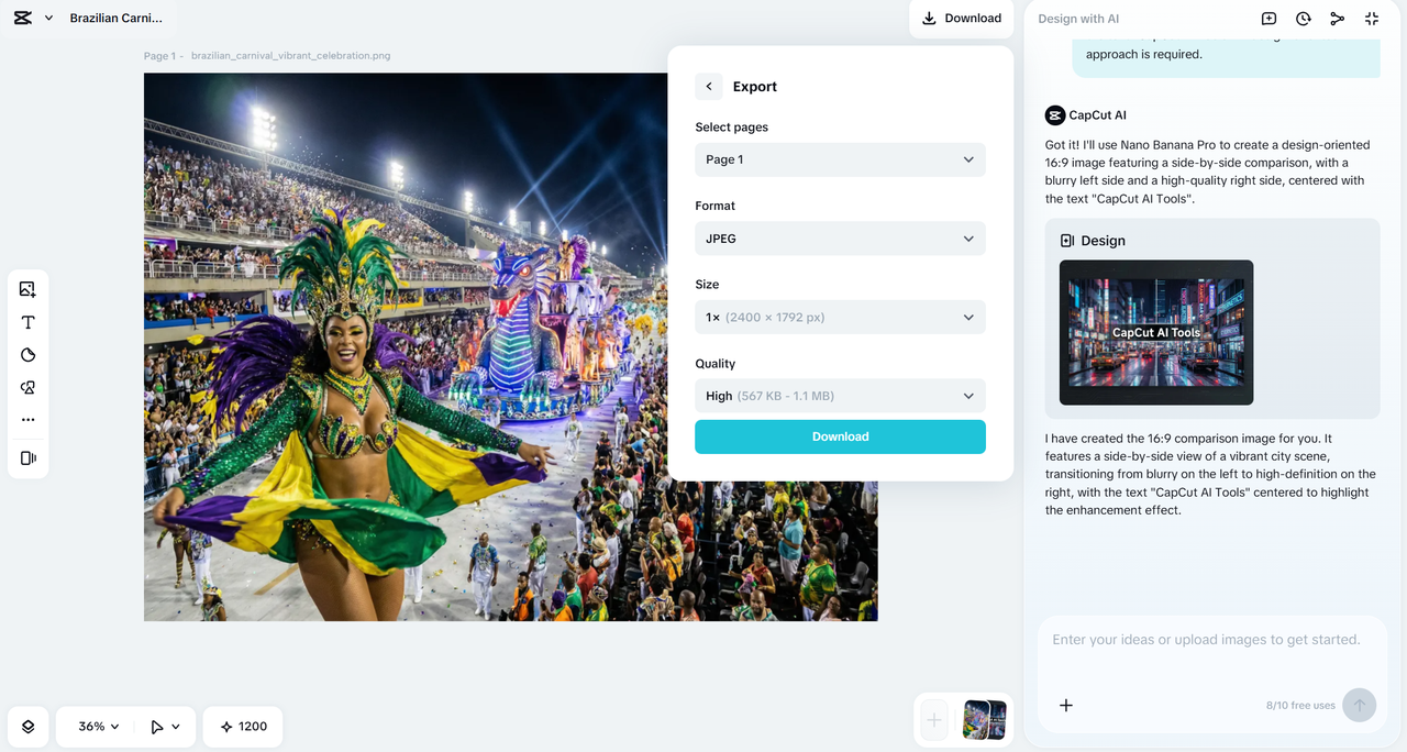 Finalize the Carnival image and export it in the ideal format