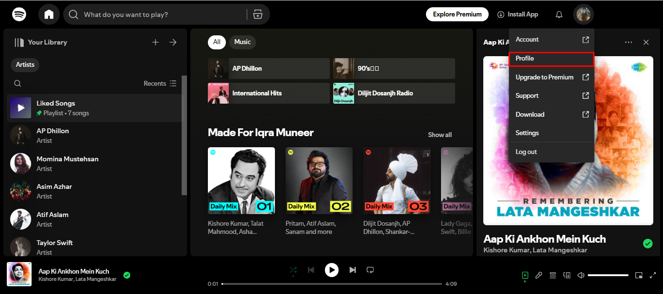 Imagen que muestra cómo comprobar los artistas más escuchados de Spotify