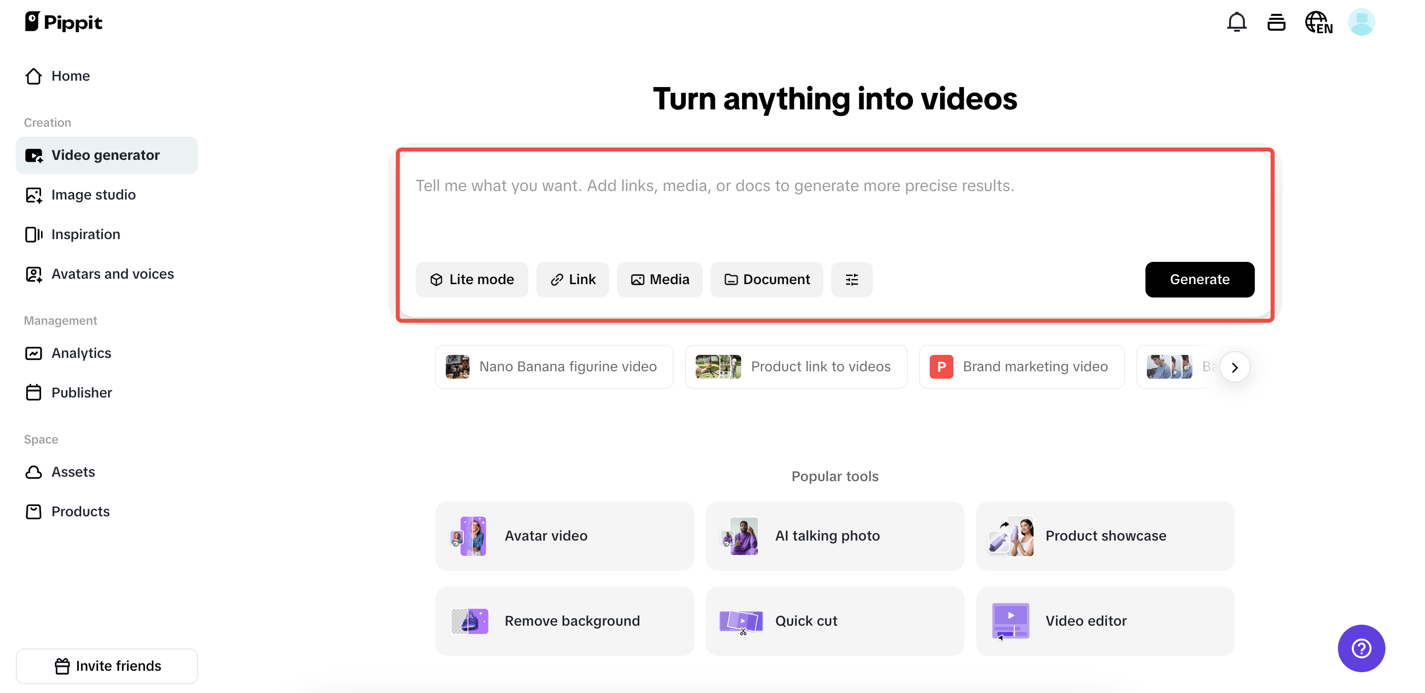 Access the Video generator page