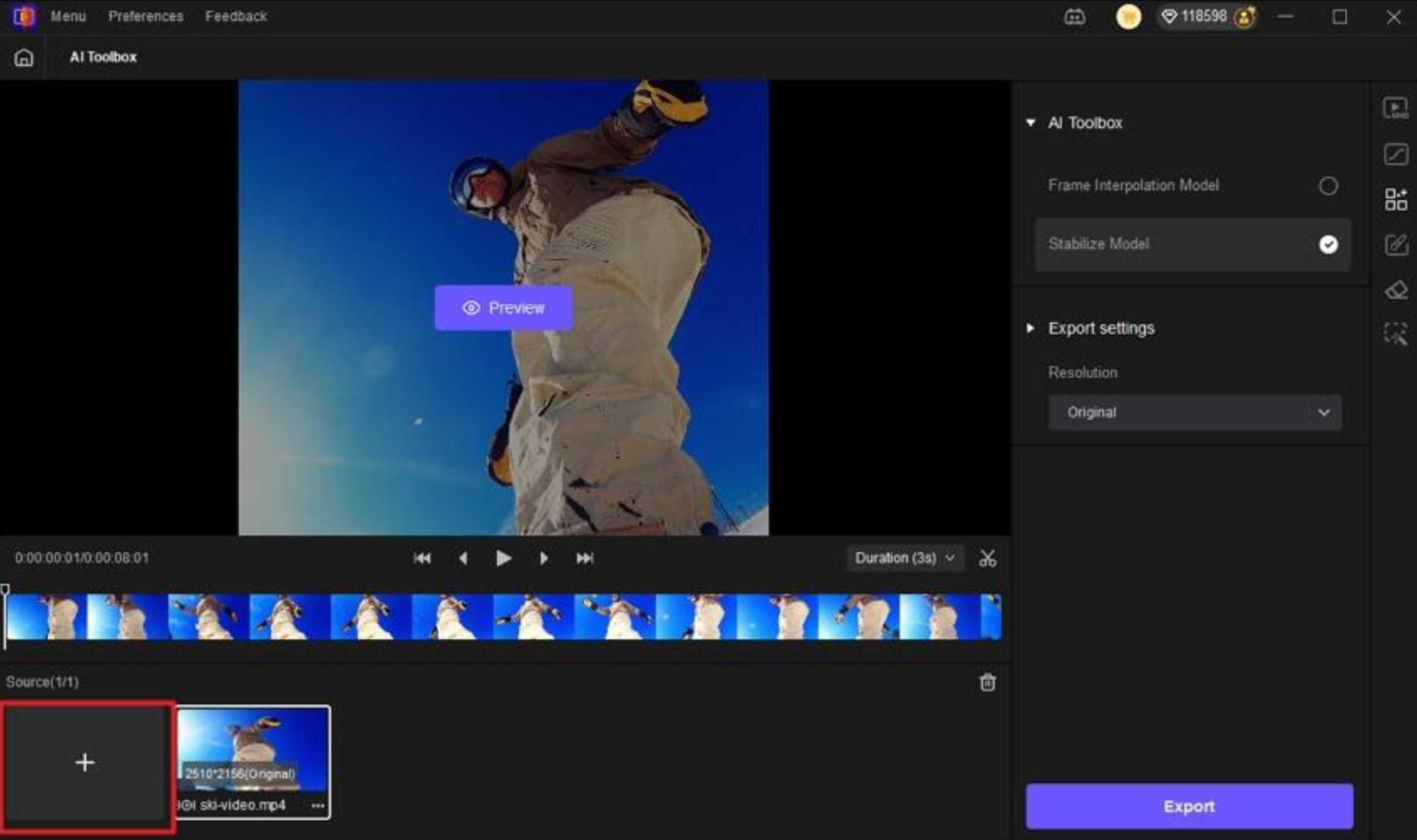 Interface of the SVP video editor