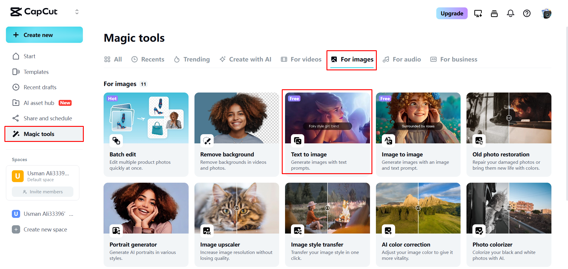 CapCut Web’de görsel oluşturucuya erişim