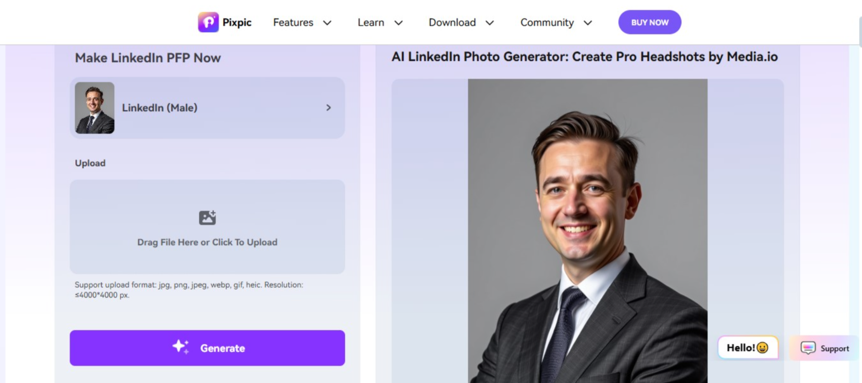Media.io - LinkedIn photo generator AI free