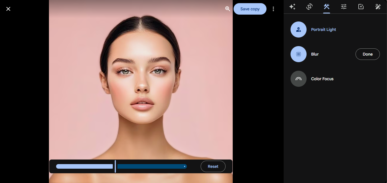 Tools tab for image editing in Google Photos