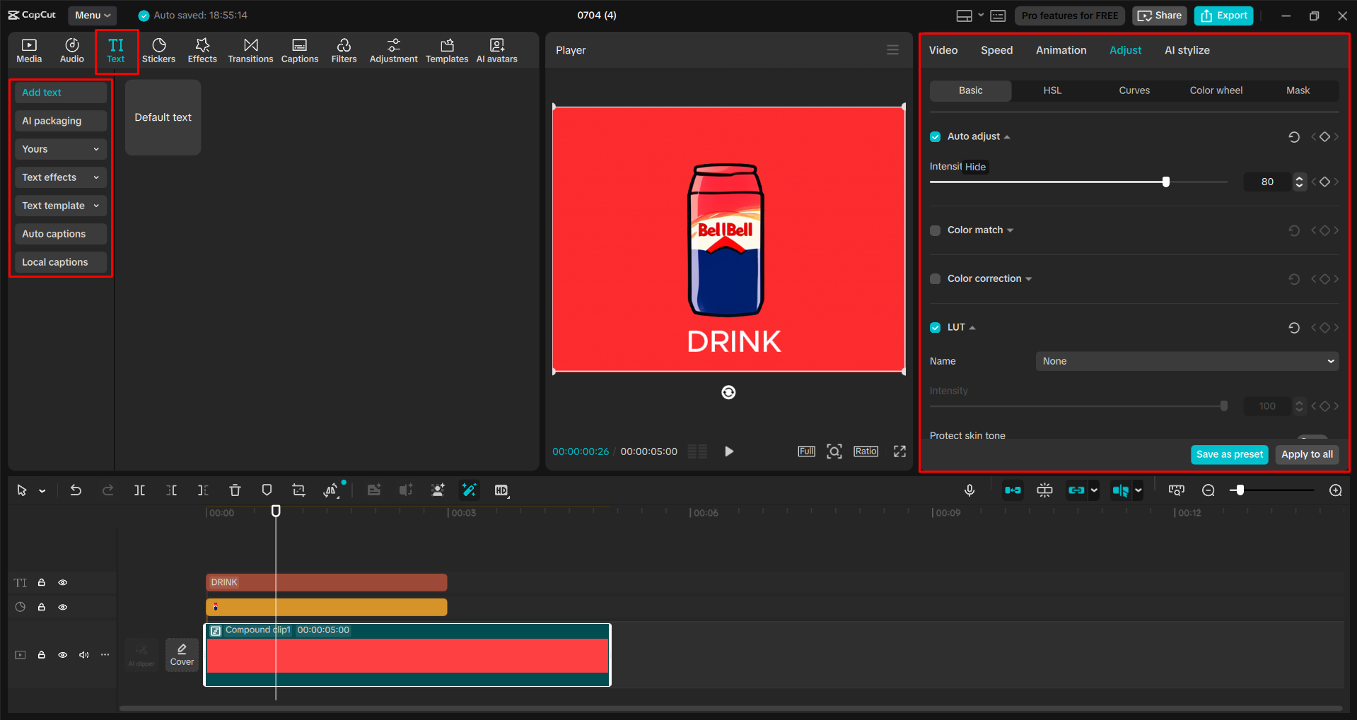 Adding text and adjusting video colors with the CapCut desktop video editor