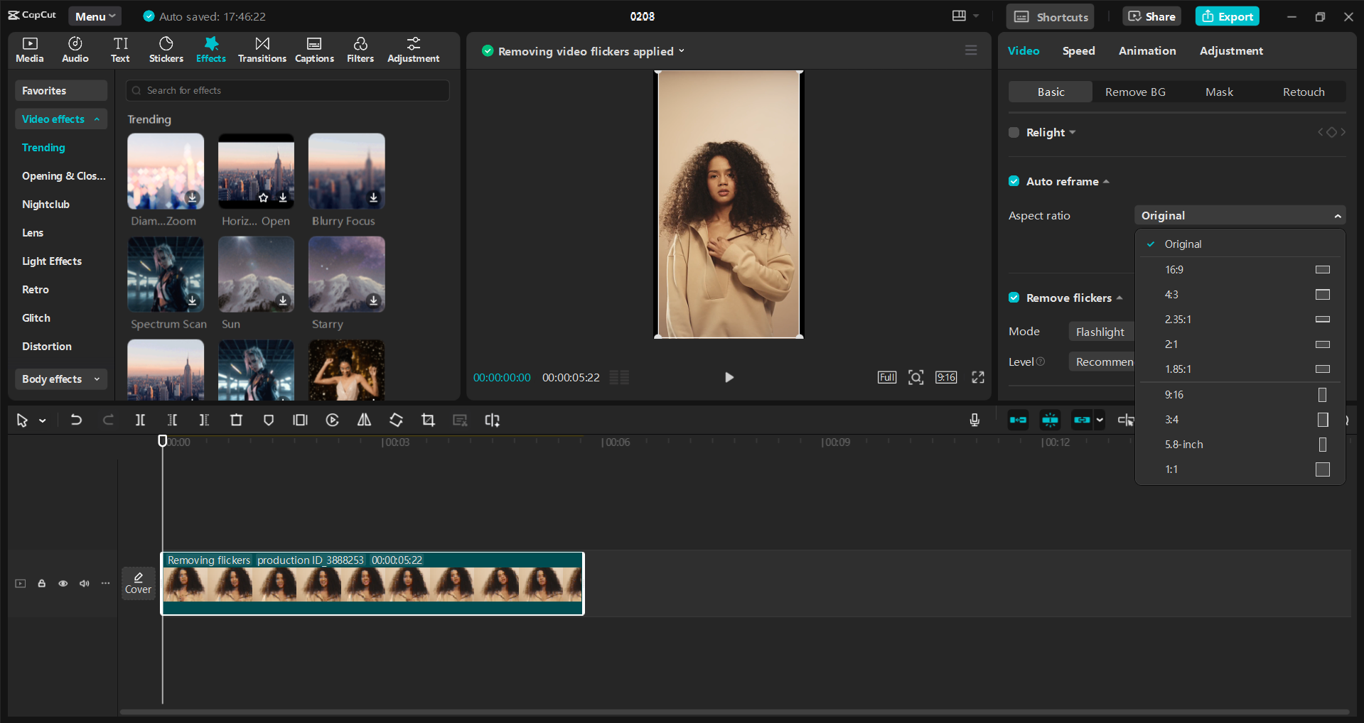 Die Schnittstelle des CapCut Desktop-Video-Editors - eine alternative Möglichkeit, Instagram-Reels zu bearbeiten