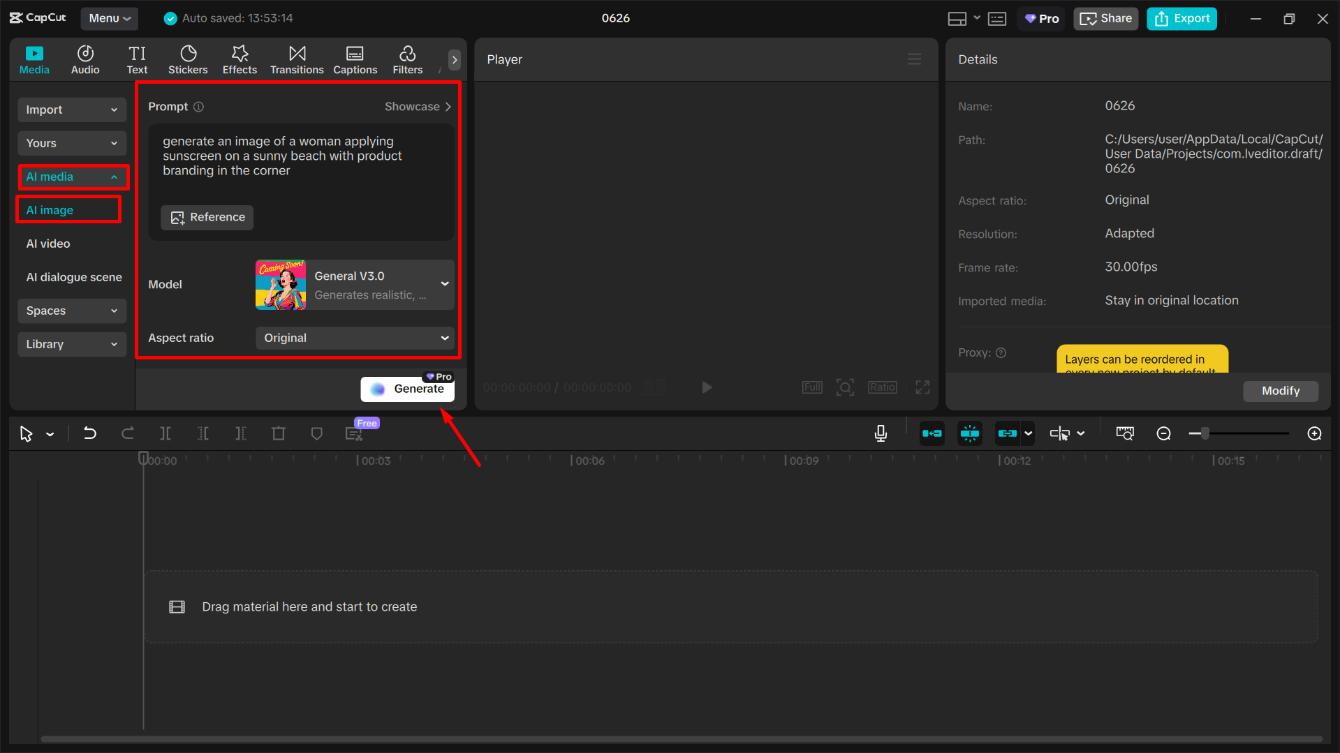 Conversia textului într-o imagine în editorul video CapCut desktop