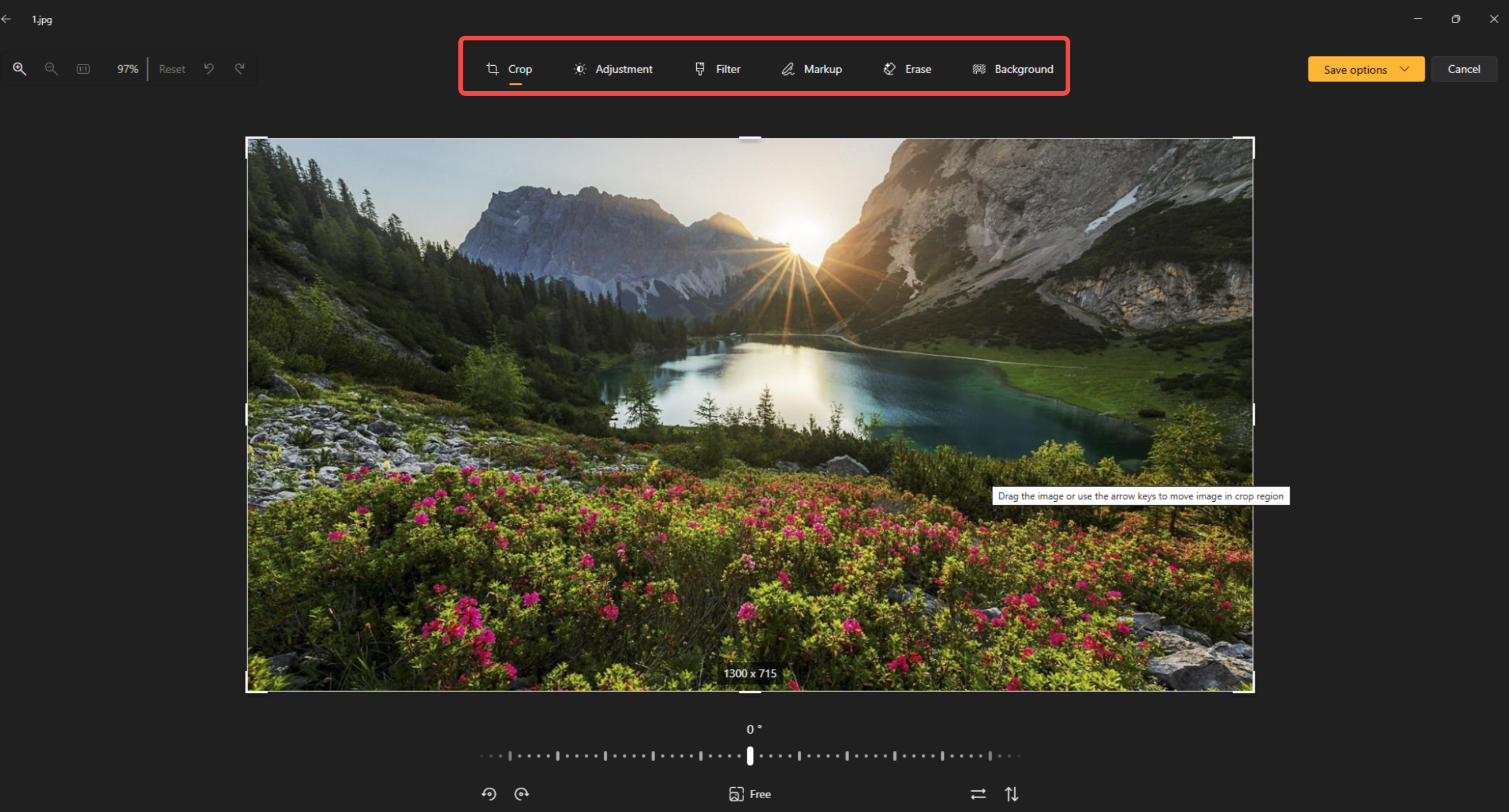 Accéder aux outils d'édition dans l'éditeur de photos Windows