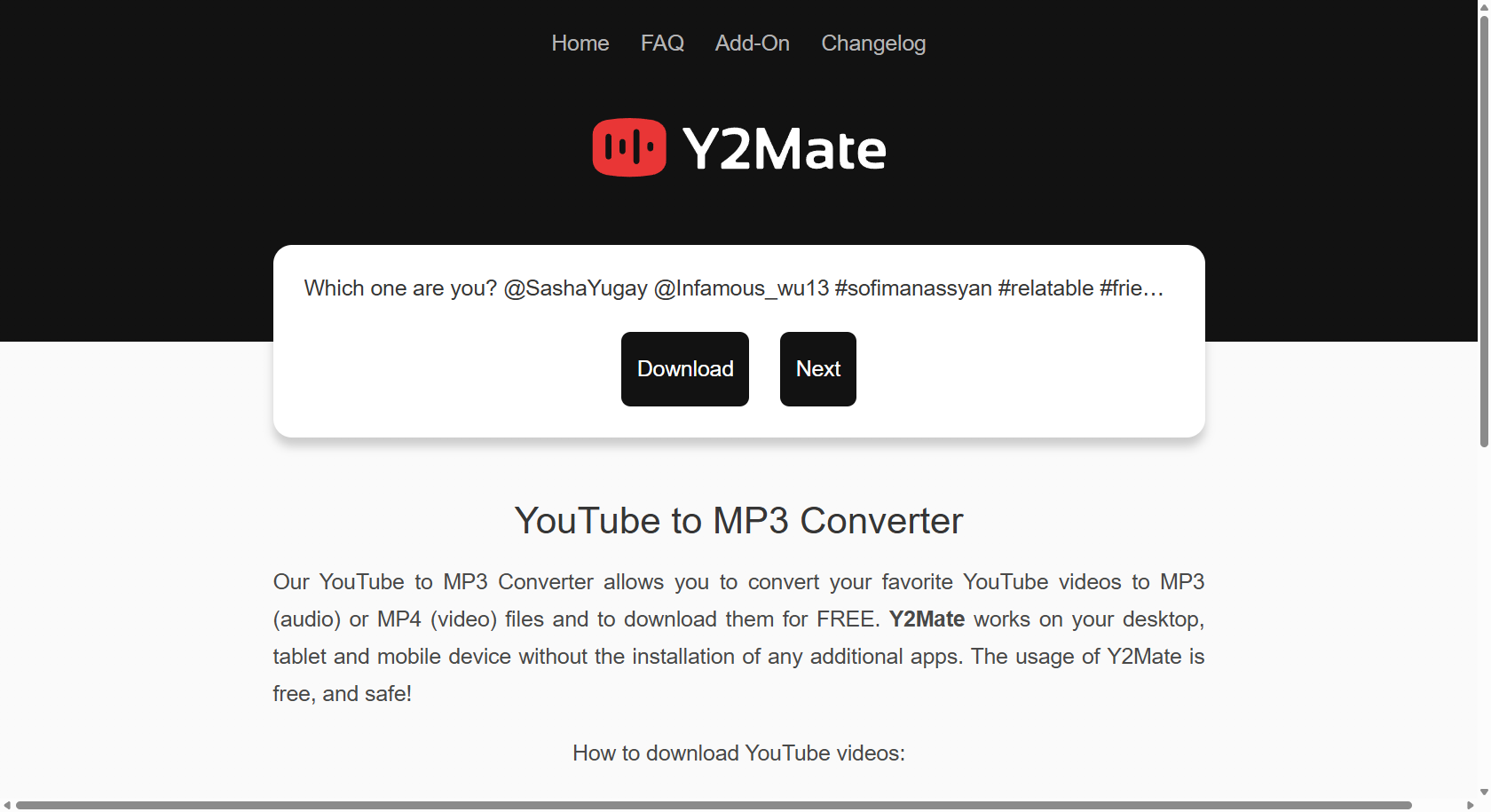 Y2Mate YouTube to MP3 converter