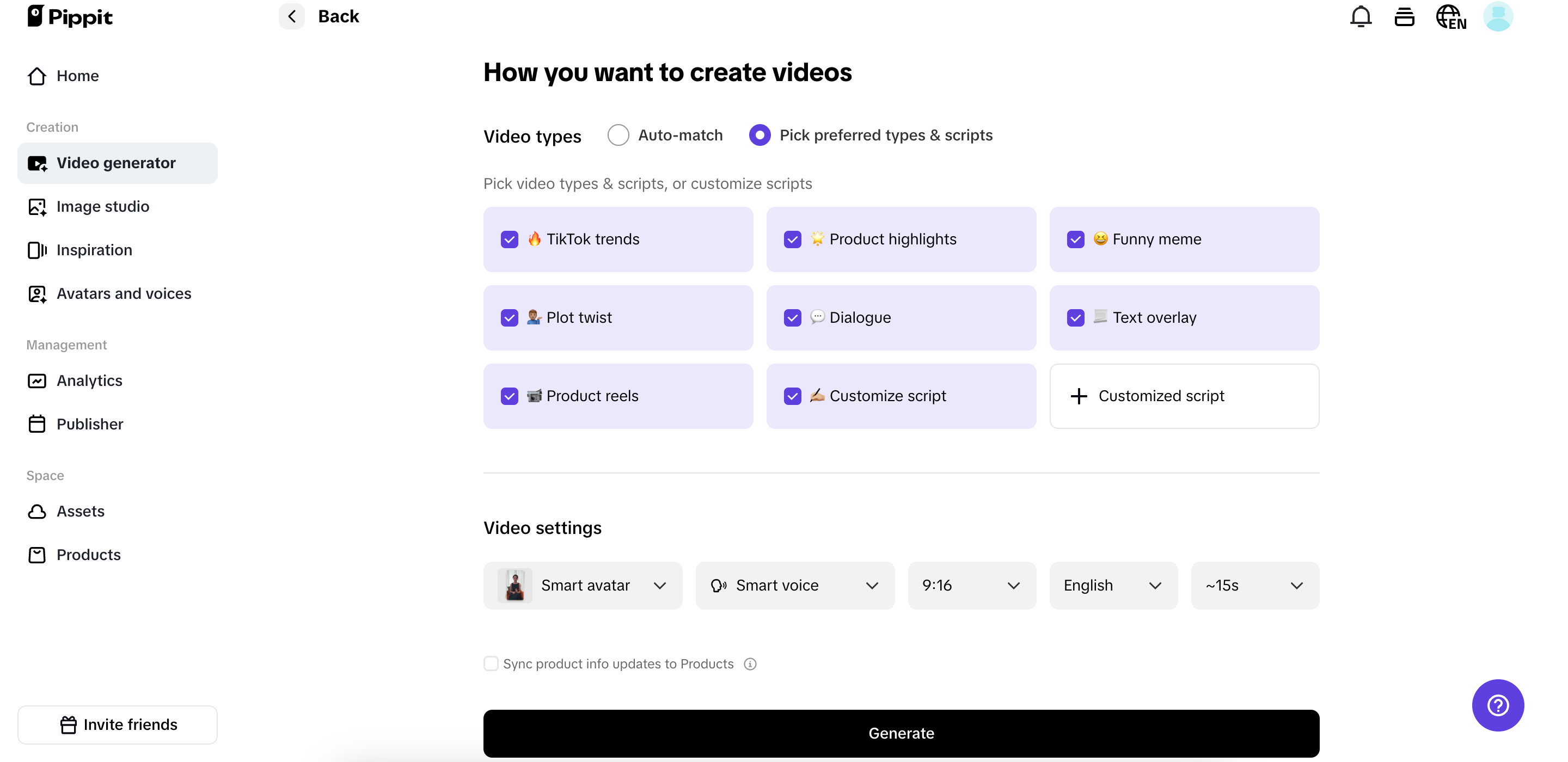 Customizable video settings