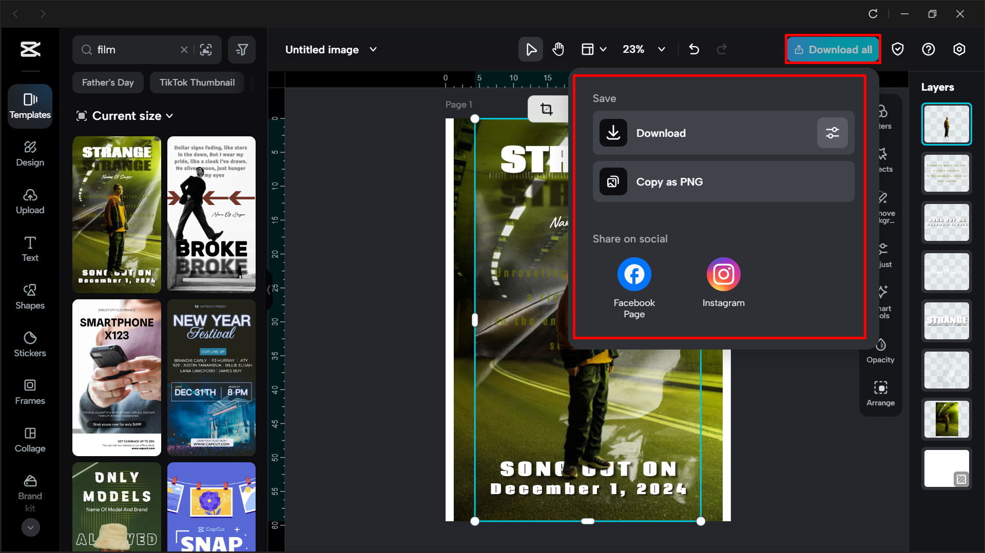 Exporting the template from the CapCut desktop video editor