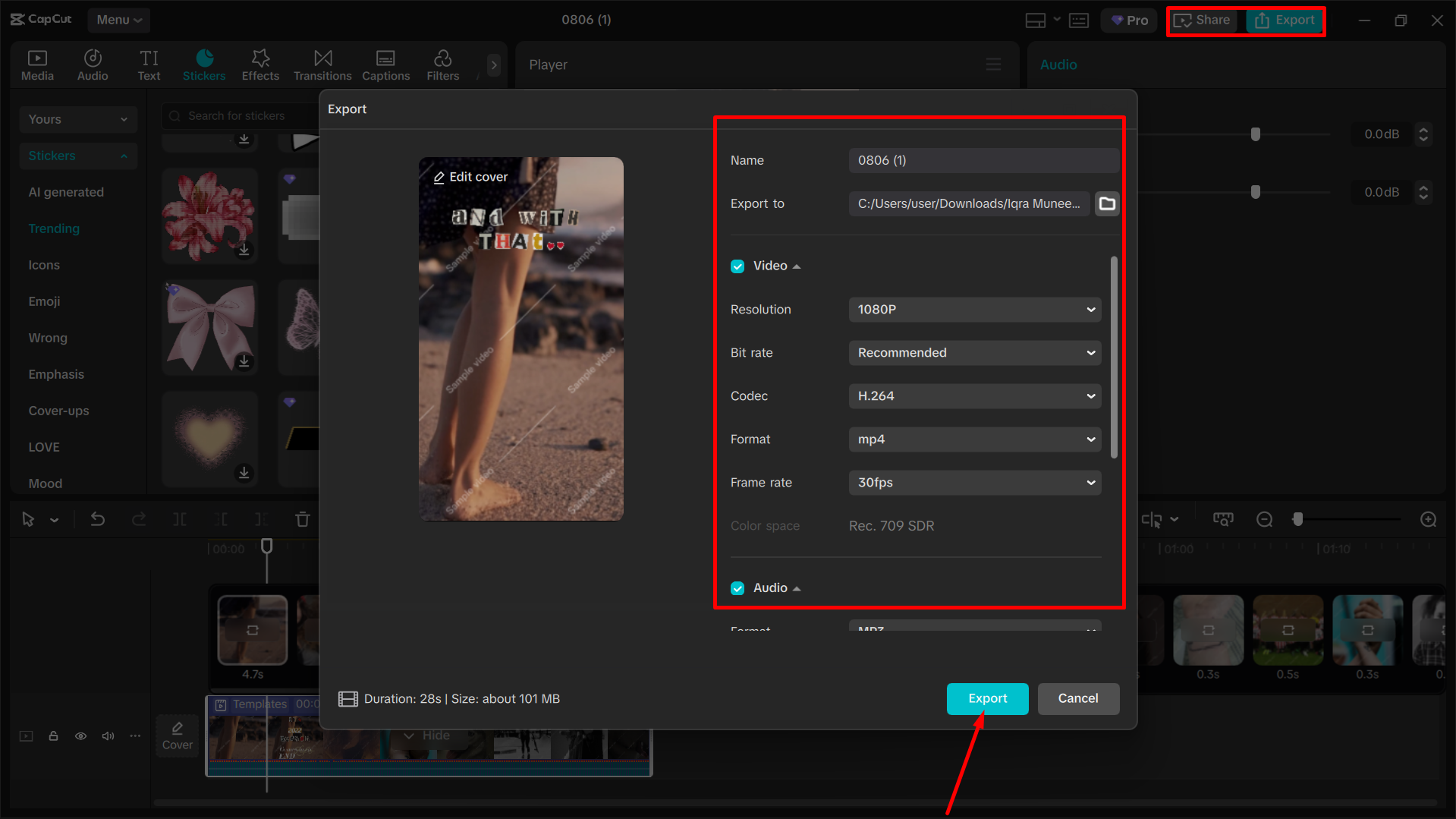 Mengeksport video akhir daripada editor video desktop CapCut