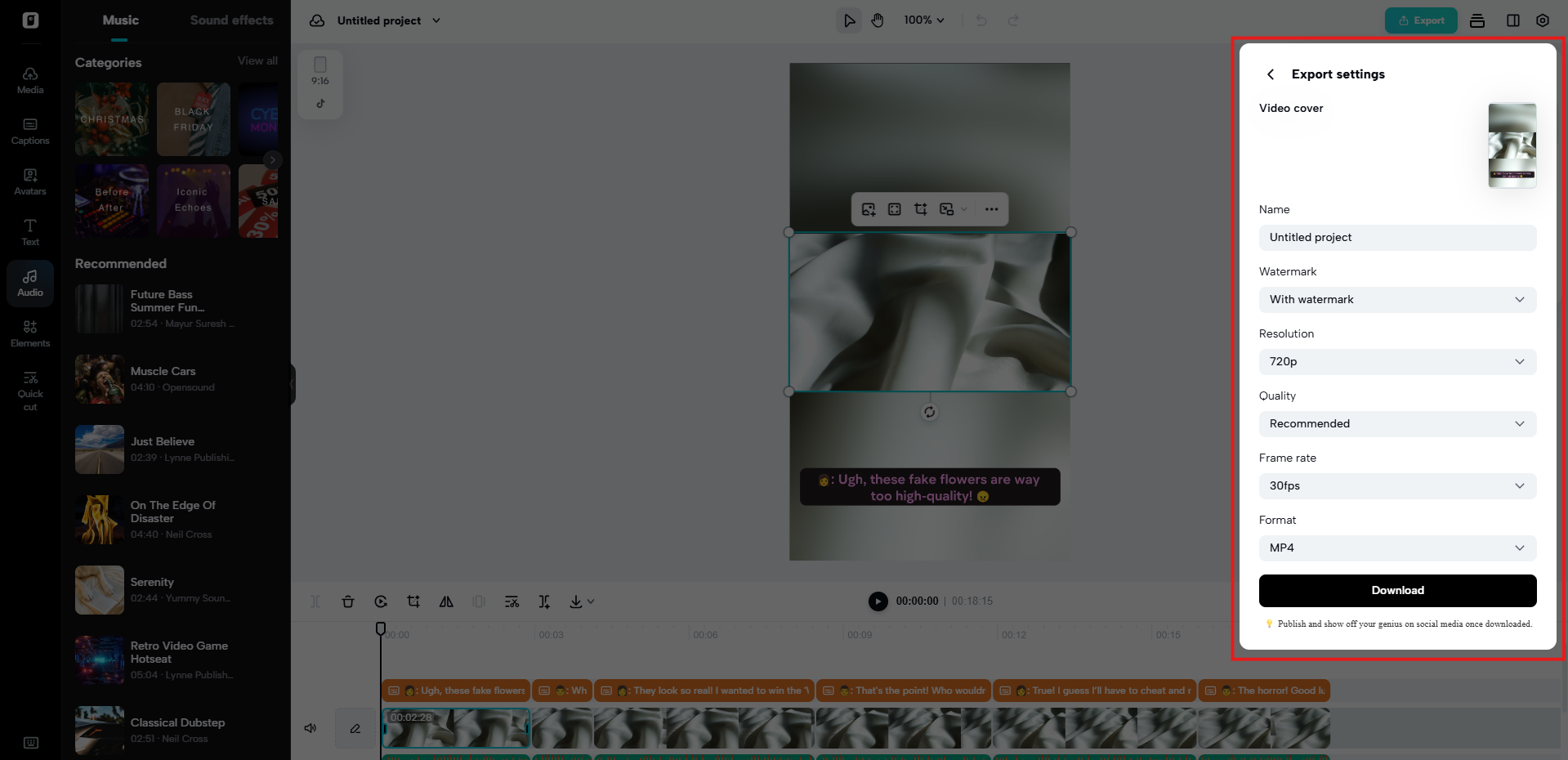 Export settings