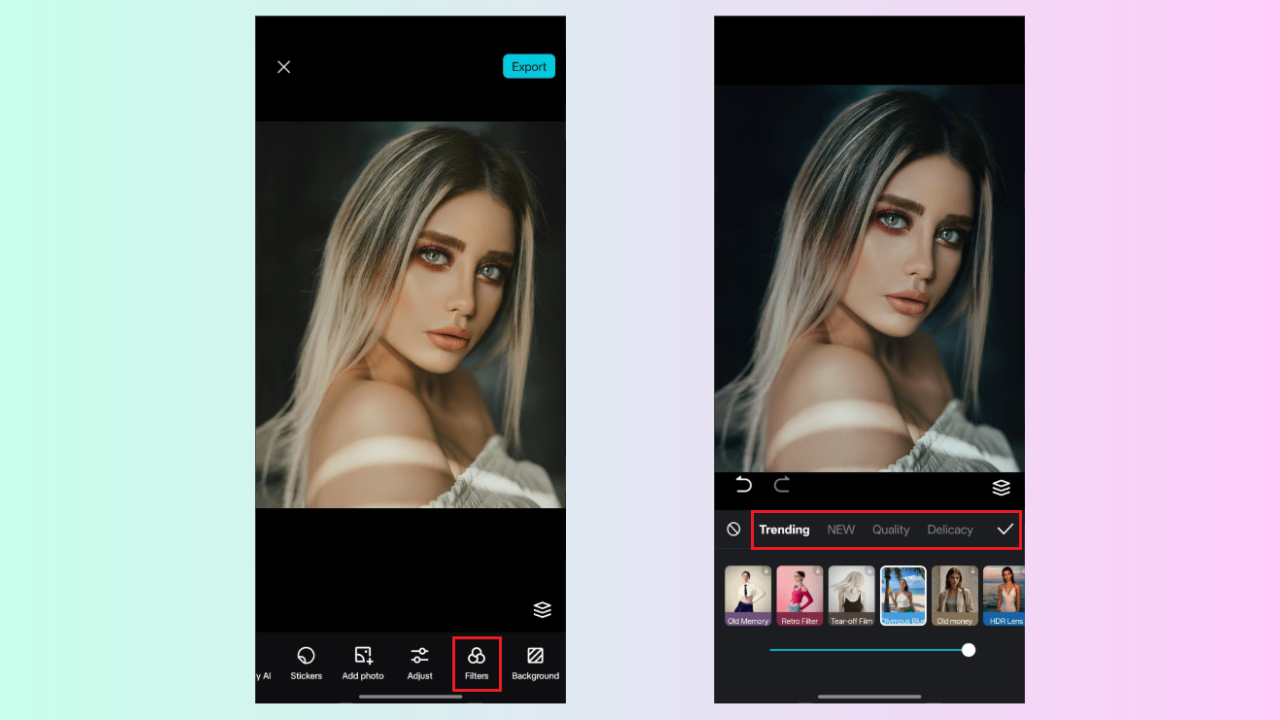 Choisissez un filtre pour le prévisualiser et l'appliquer.
