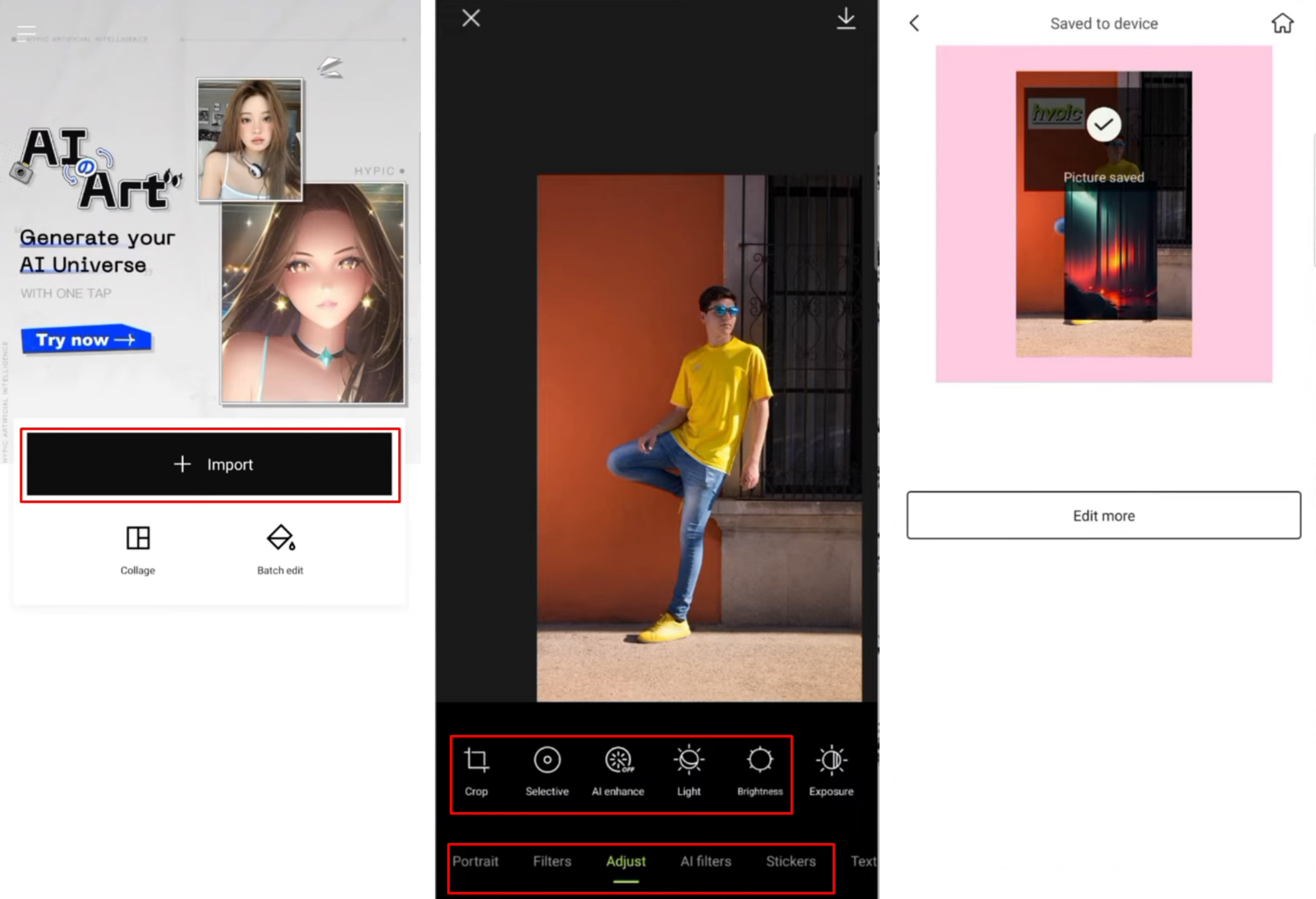 Exporting the image from Hypic photo editor
